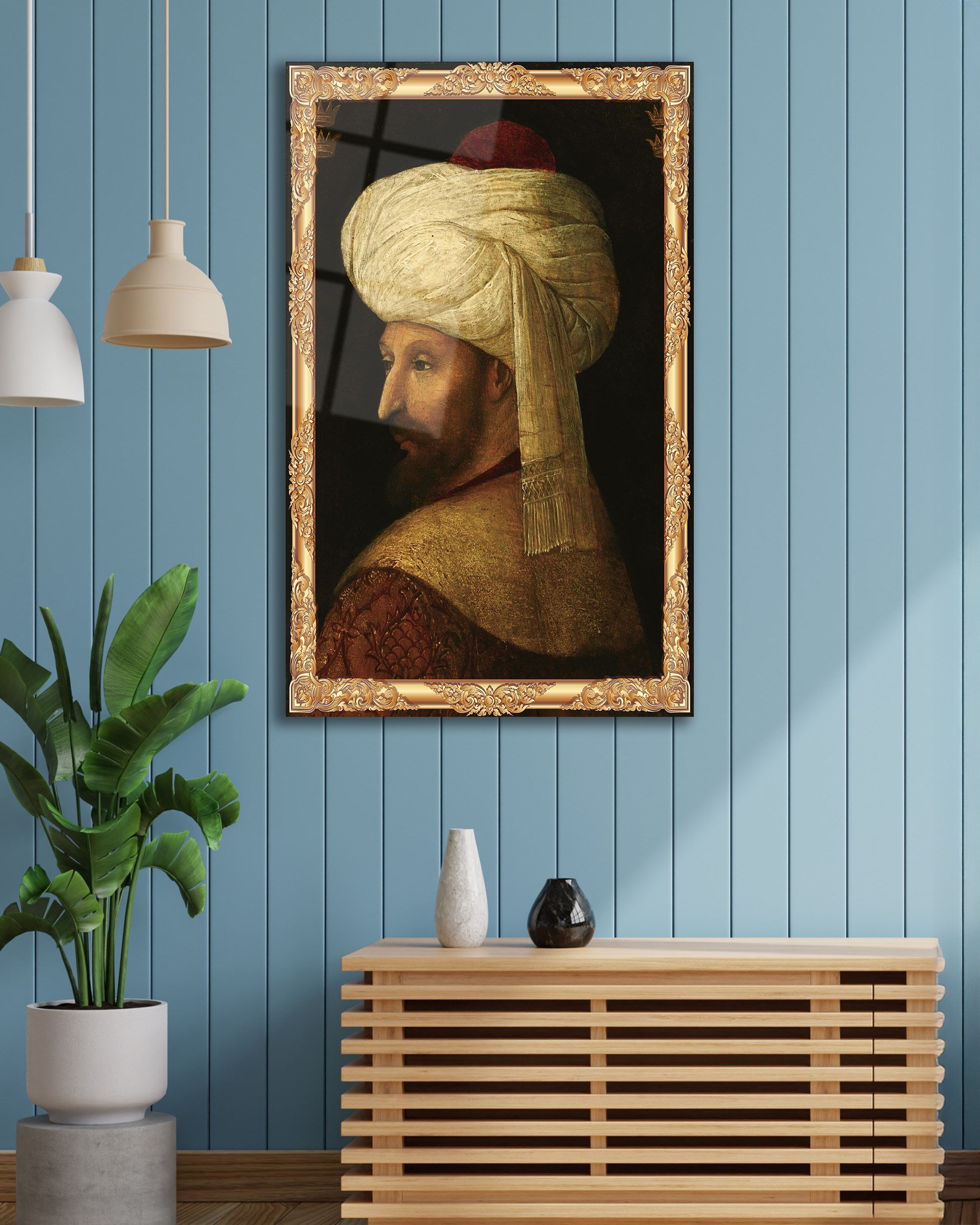 Fatih Sultan Mehmet Cam Tablo Dekoratif | Osmanlı Portresi Temperli Cam Duvar Tablosu