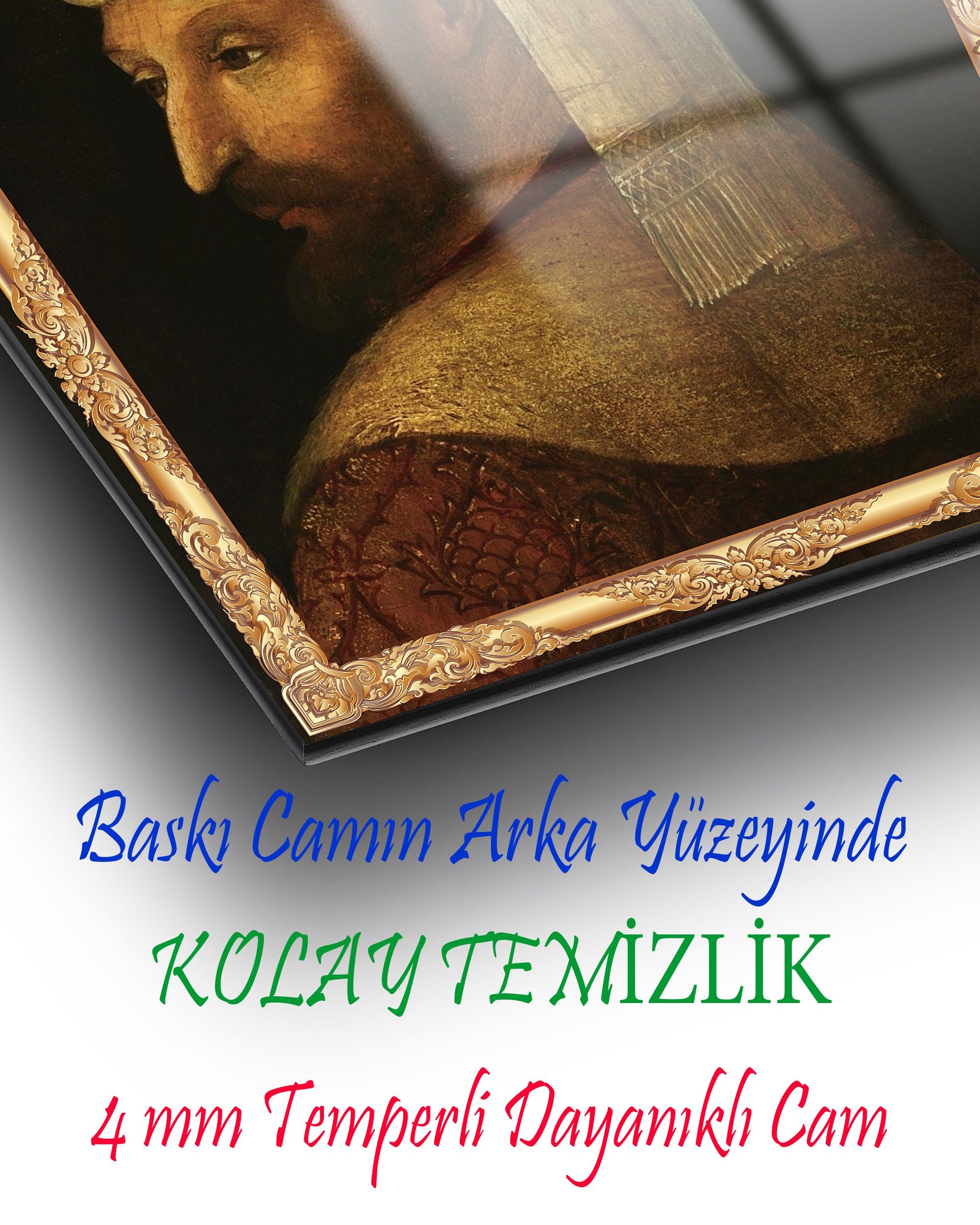 Fatih Sultan Mehmet Cam Tablo Dekoratif | Osmanlı Portresi Temperli Cam Duvar Tablosu