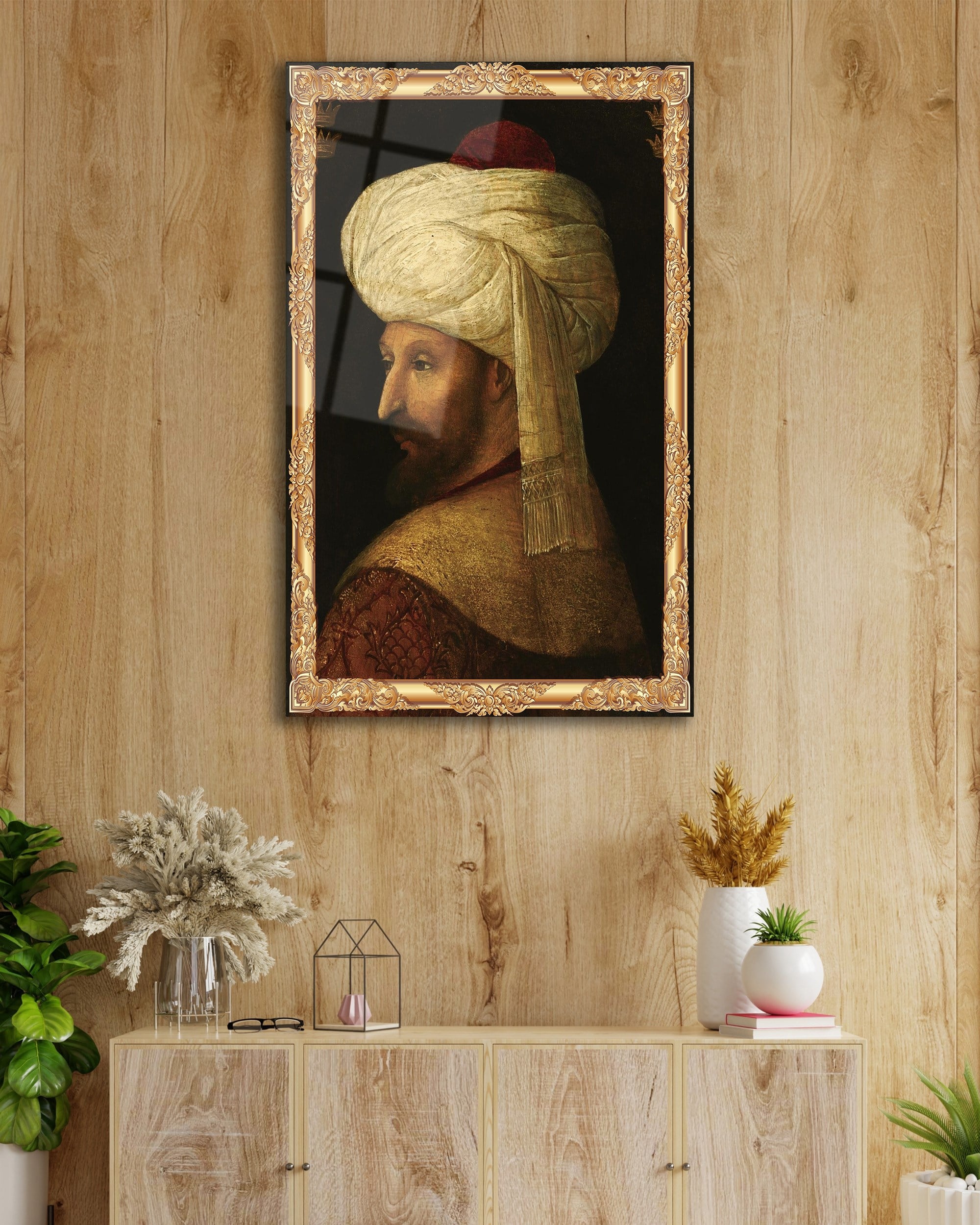 Fatih Sultan Mehmet Cam Tablo Dekoratif | Osmanlı Portresi Temperli Cam Duvar Tablosu