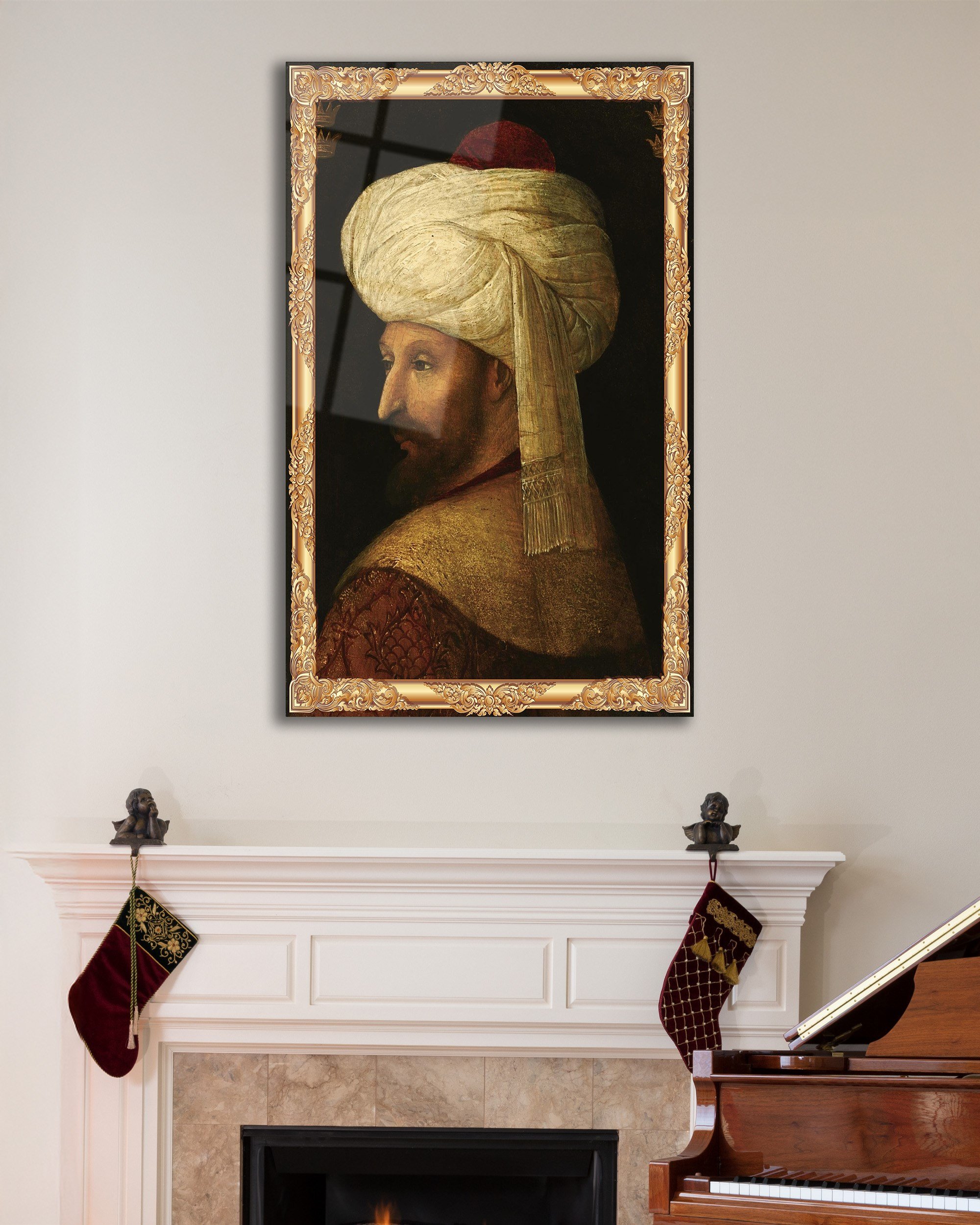 Fatih Sultan Mehmet Cam Tablo Dekoratif | Osmanlı Portresi Temperli Cam Duvar Tablosu