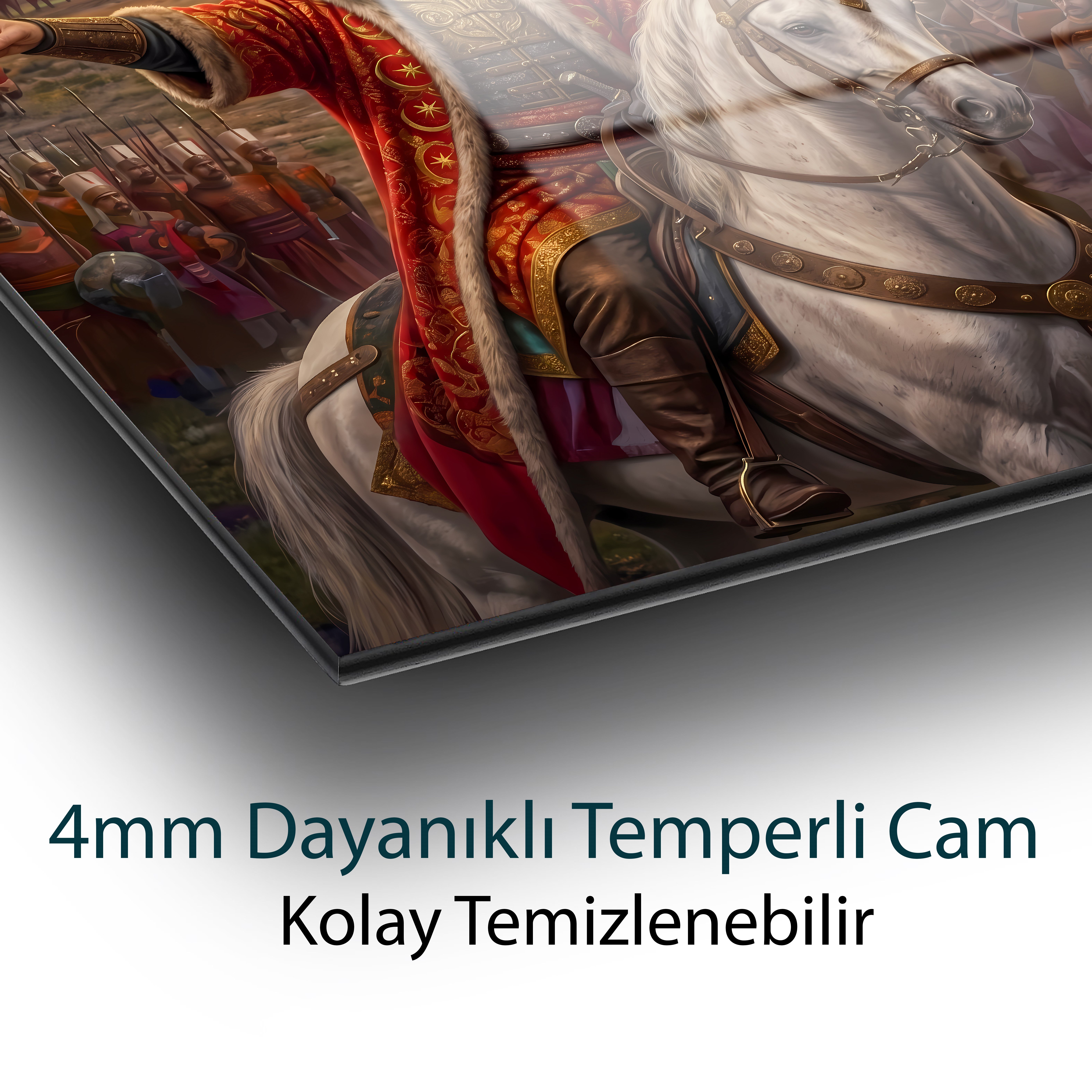 Fatih Sultan Mehmet Cam Tablo | İstanbul'un Fethi Temalı Osmanlı Duvar Tablosu | 4 mm Temperli Cam Tablo
