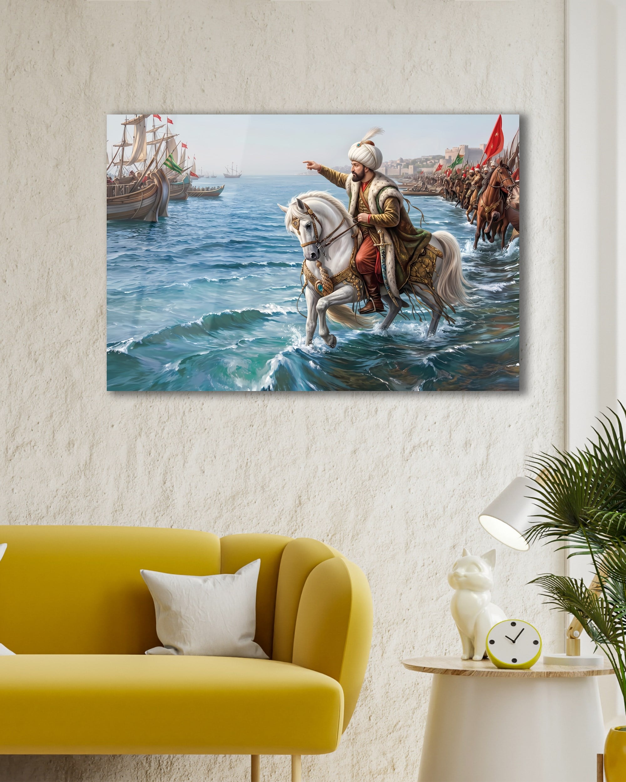 Fatih Sultan Mehmet Cam Tablo | Osmanlı Deniz Seferi Temalı Temperli Cam Duvar Tablosu | 4 mm Dekoratif Cam Tablo