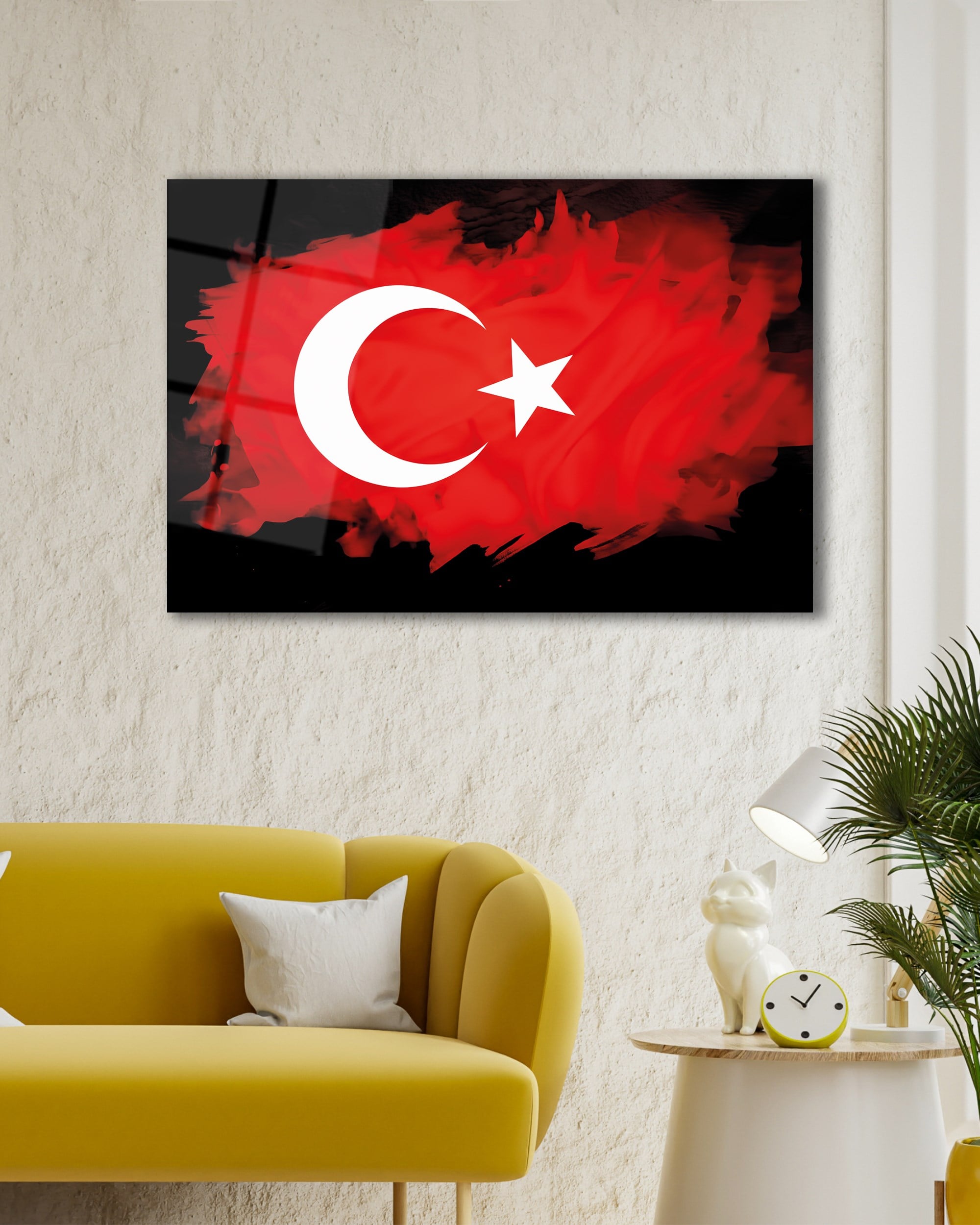 Fırça Darbesi Ay Yıldız Türk Bayrağı Temperli Cam Tablo