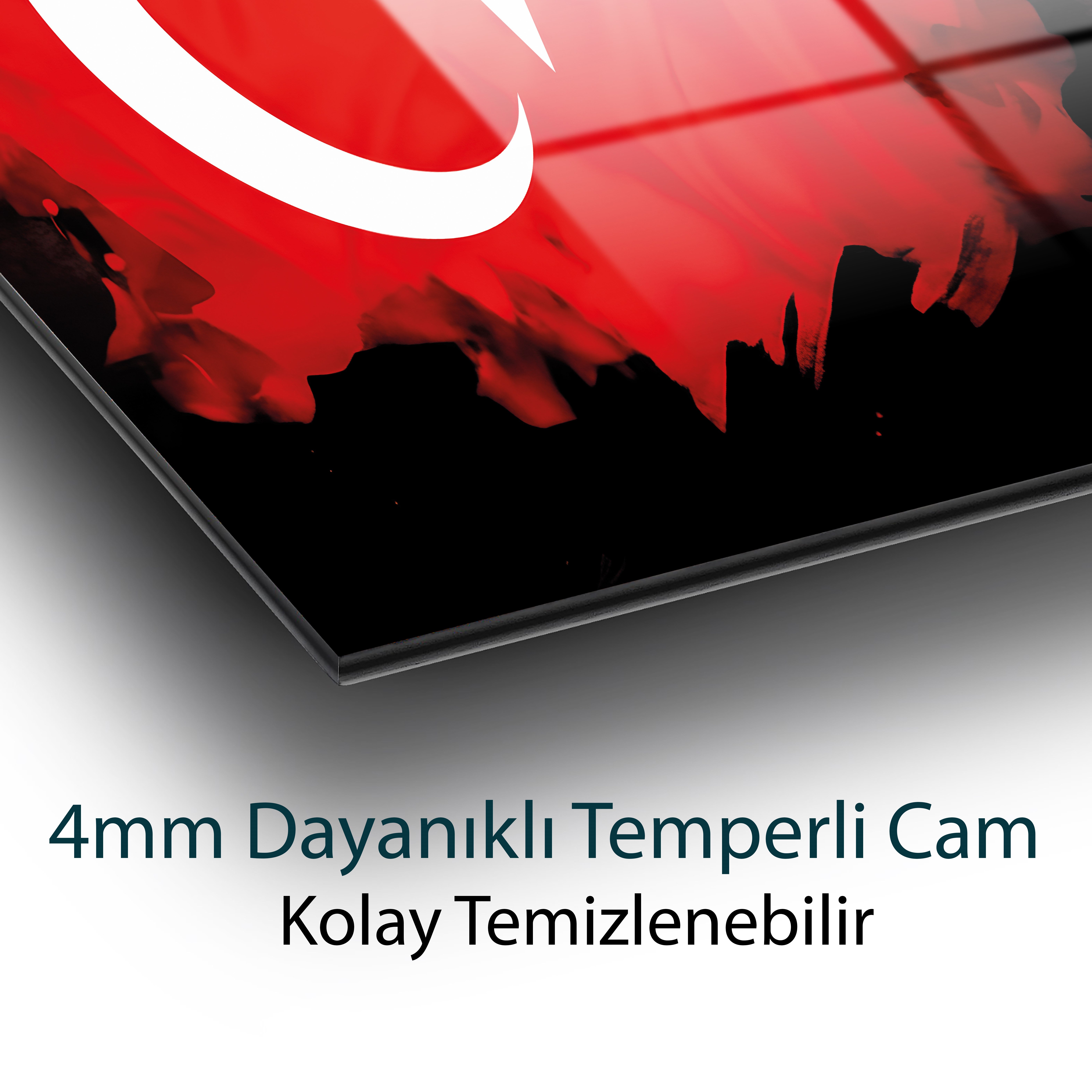Fırça Darbesi Ay Yıldız Türk Bayrağı Temperli Cam Tablo