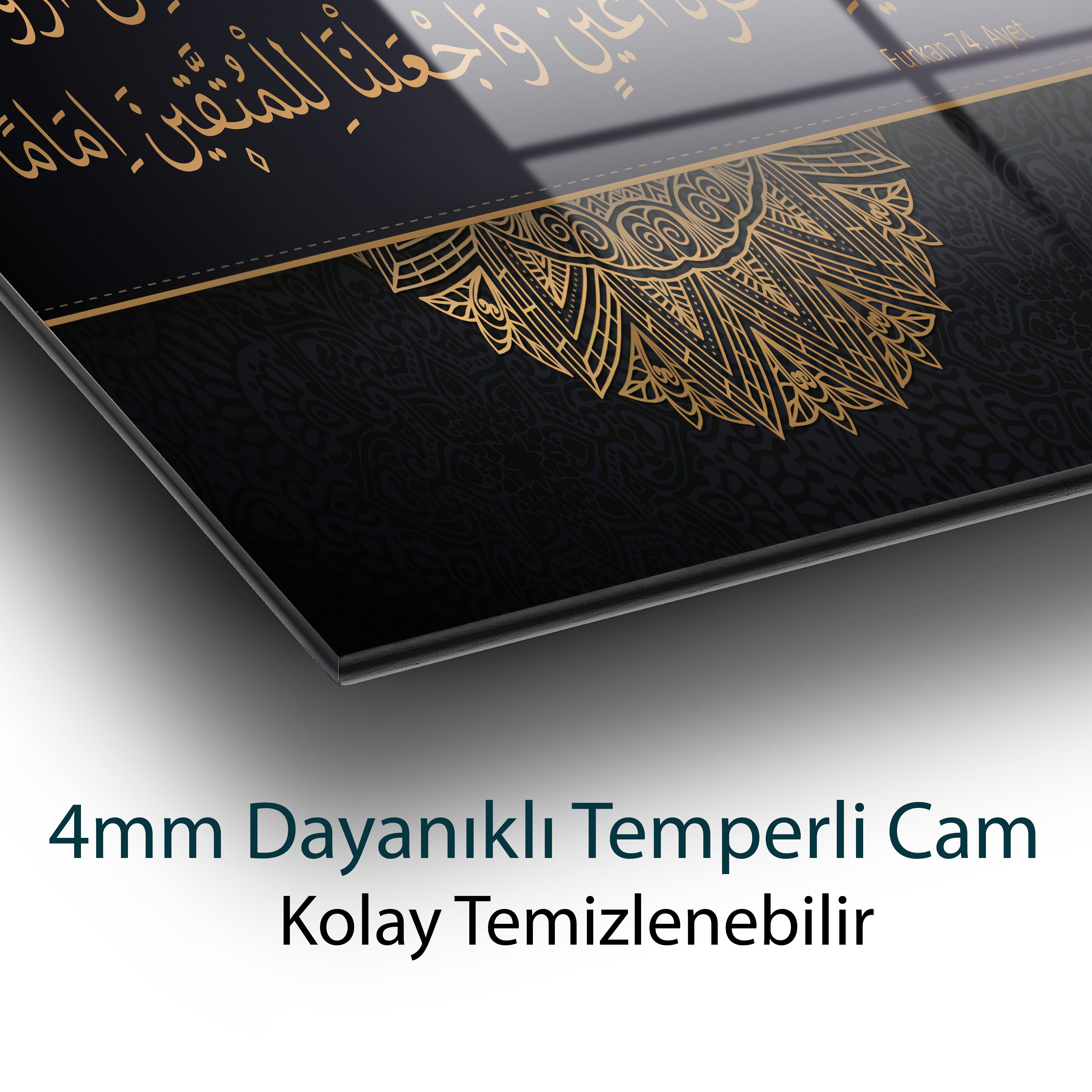 Furkan Suresi 74. Ayet Aile Duası Gold Temperli Cam Tablo