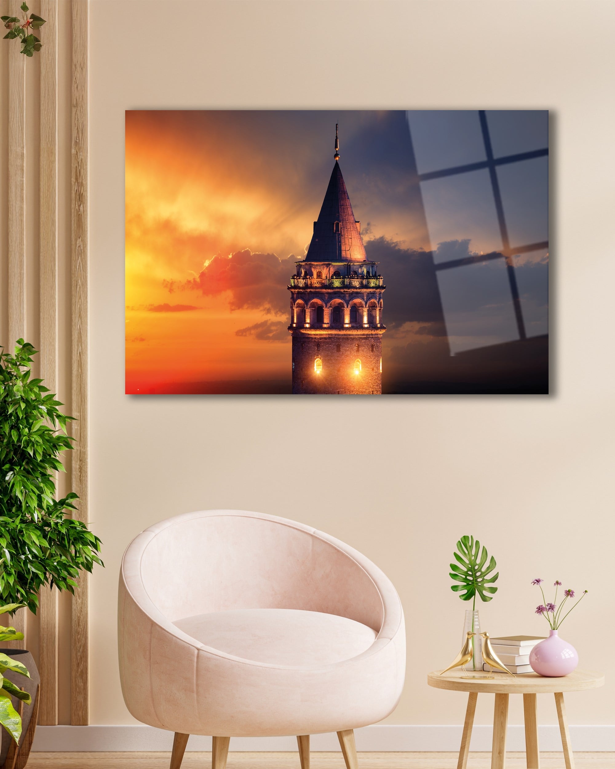 Galata Kulesi Cam Tablo Hediyelik Büyük Tablo Ev Ofis Dekoru