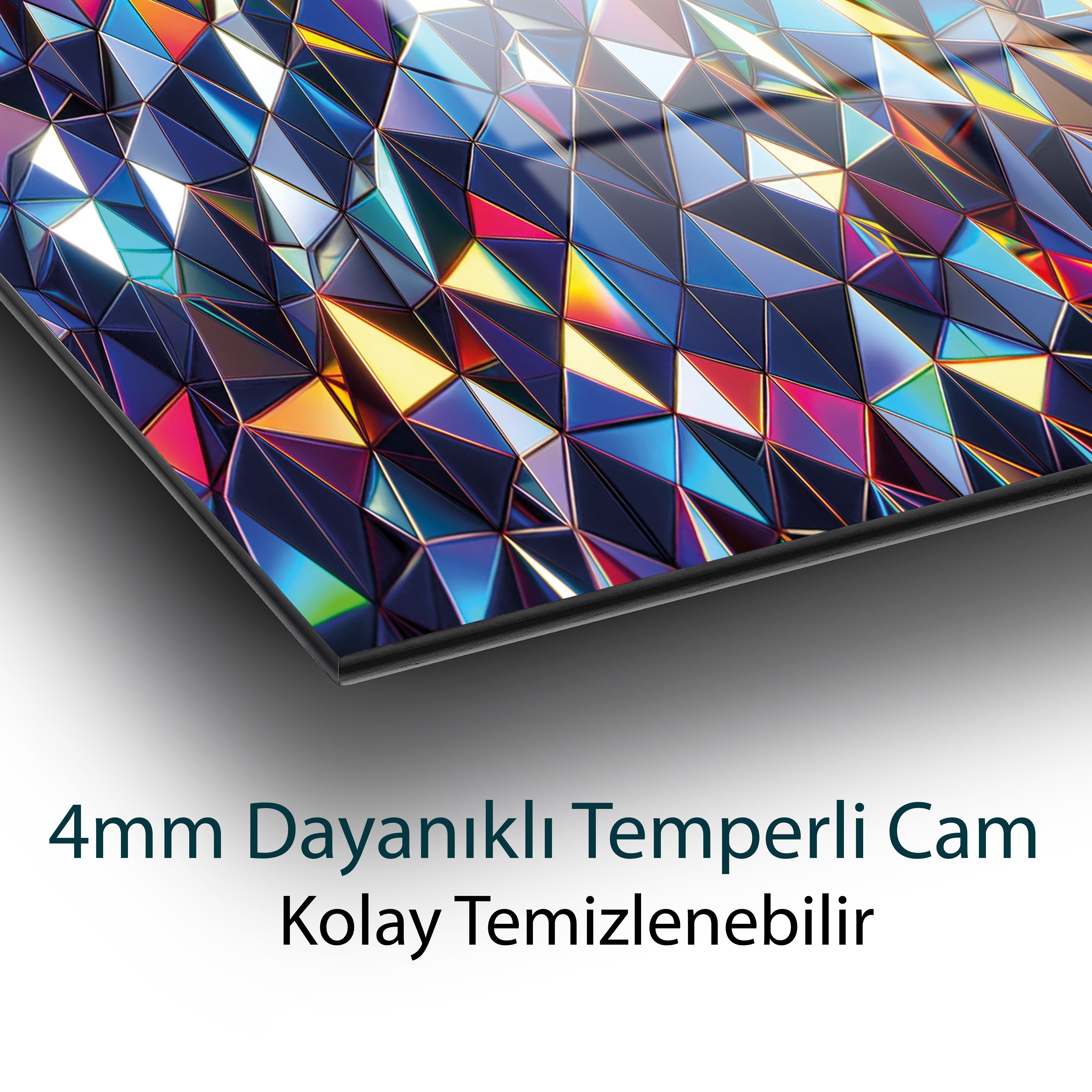 Geometrik Mozaik Cam Tablo | Renkli Soyut Modern Temperli Cam Duvar Tablosu | 4 mm Dekoratif Cam Tablo