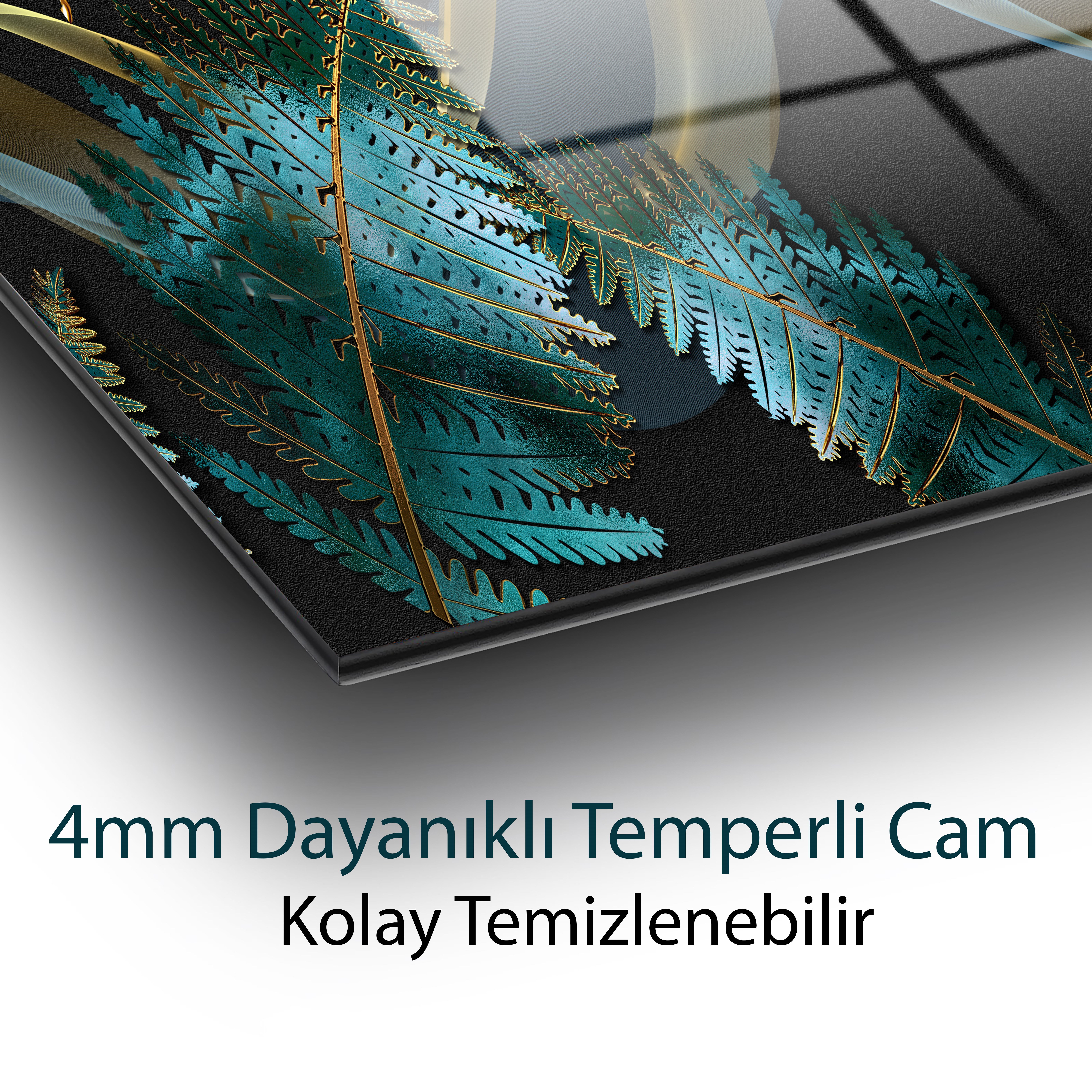 Gold Uçan Geyikler ve Kuşlar Cam Tablo  Modern Ofis Makam Odası Hediyelik Büyük Tablo Duvar Dekoru 