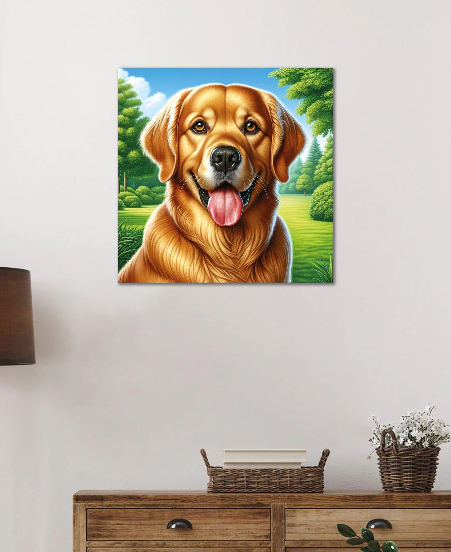 Golden Retriever Köpeği  Modern Cam Tablo Yapay Zeka Hediyelik Büyük Tablo Ev Ofis Dekoru 4mm Dayanıklı Temperli Cam