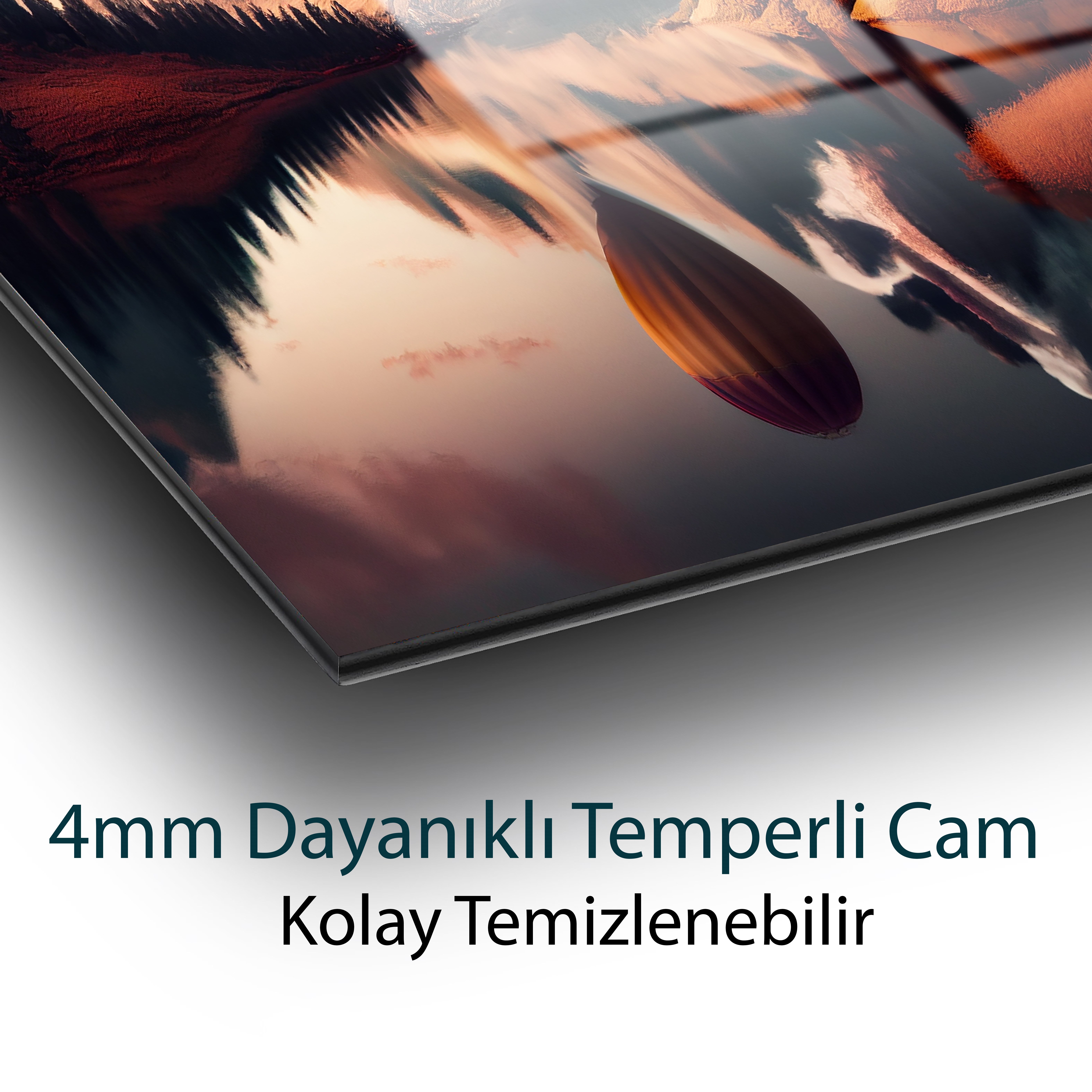 Gün Batımı Manzara Balonlar Cam Tablo Hediyelik Büyük Tablo Ev Ofis Dekoru