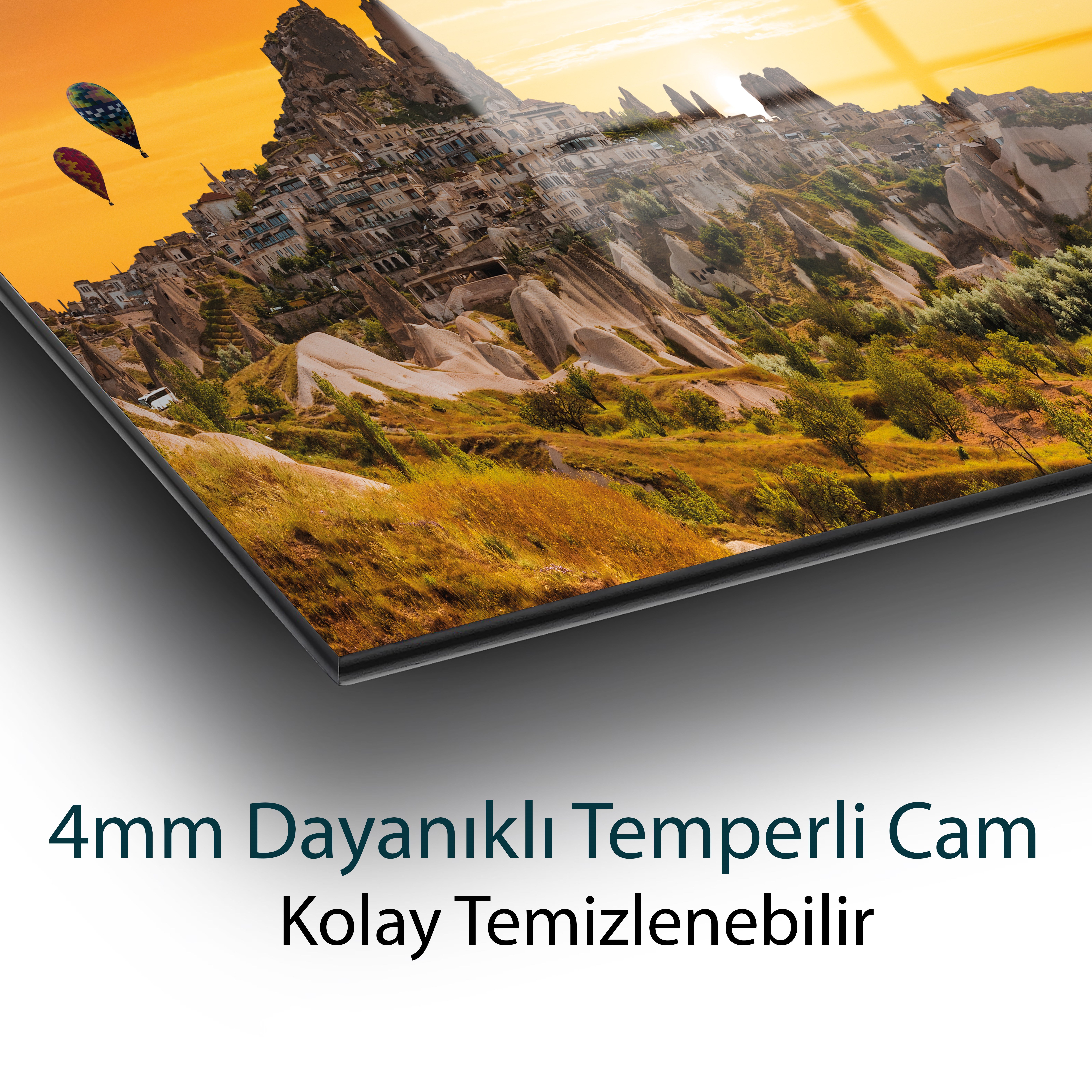 Gün Batımı Manzara Balonlar Cam Tablo Hediyelik Büyük Tablo Ev Ofis Dekoru
