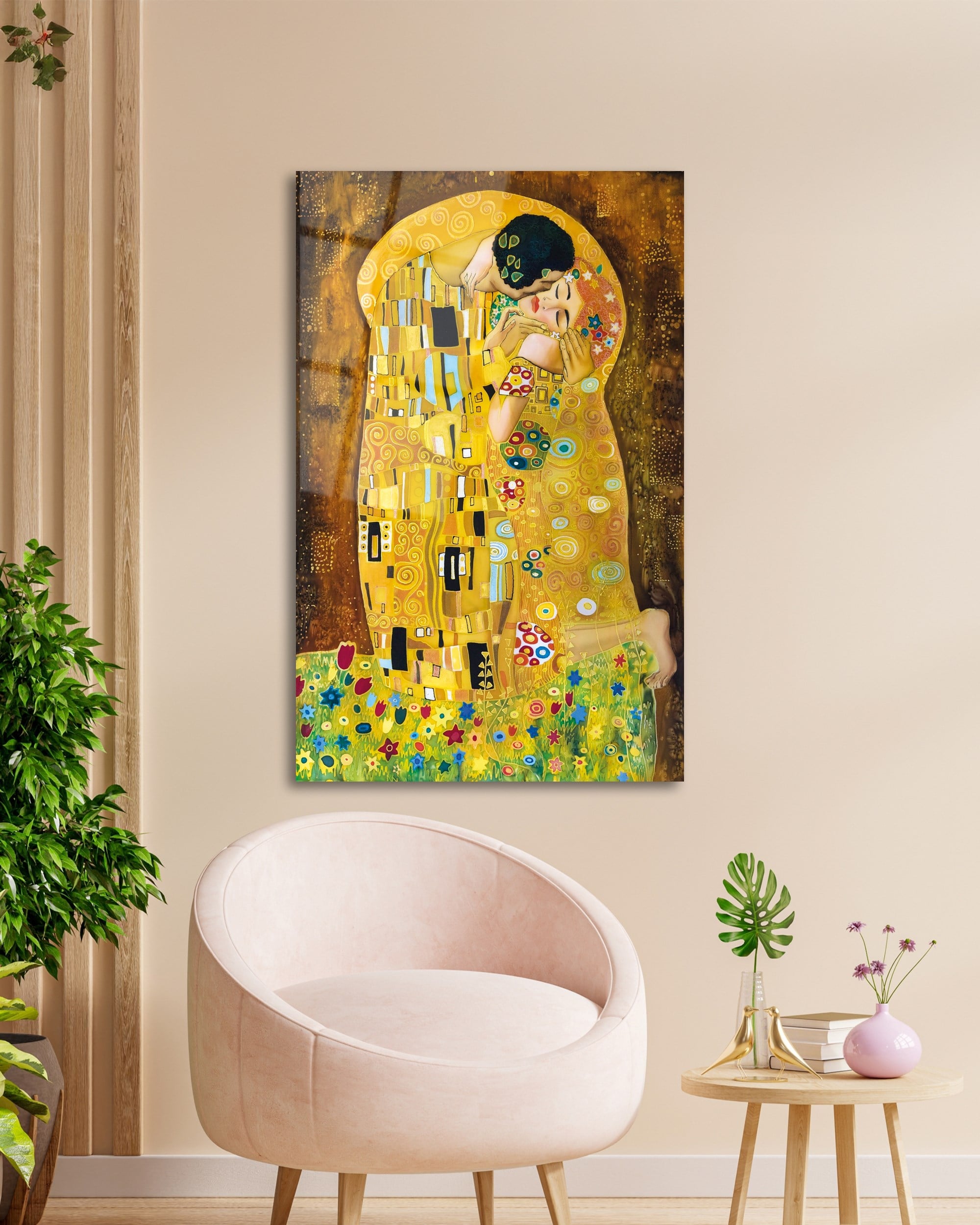 Gustav Klimt “Öpücük” Cam Tablo 4mm Dayanıklı Temperli Cam