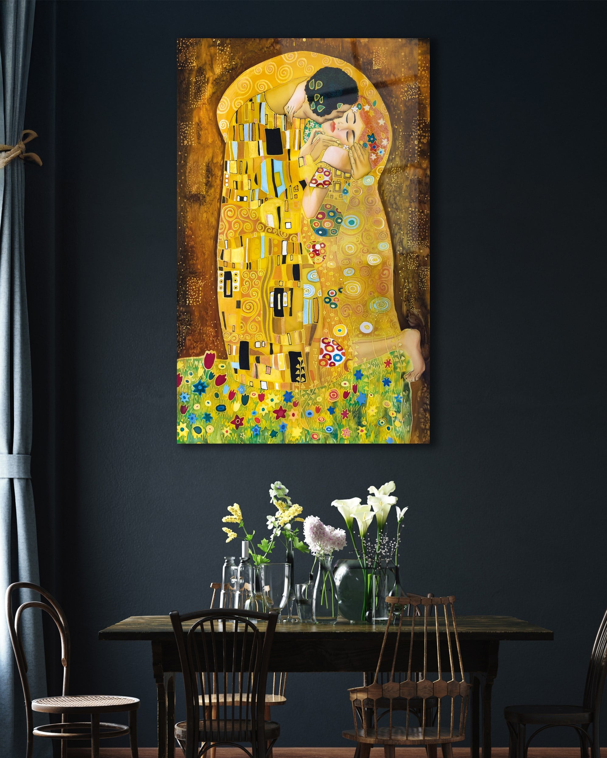 Gustav Klimt “Öpücük” Cam Tablo 4mm Dayanıklı Temperli Cam