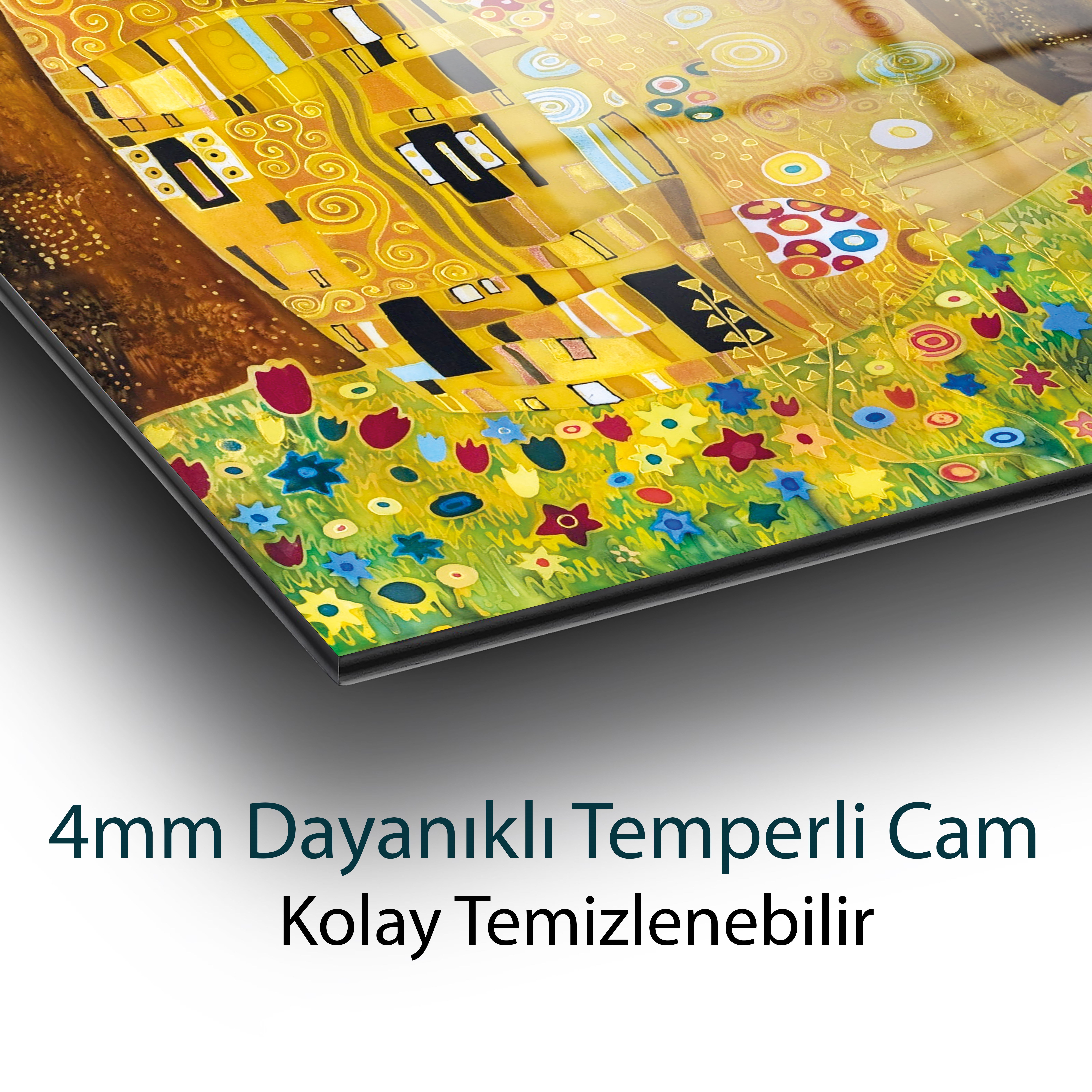 Gustav Klimt “Öpücük” Cam Tablo 4mm Dayanıklı Temperli Cam