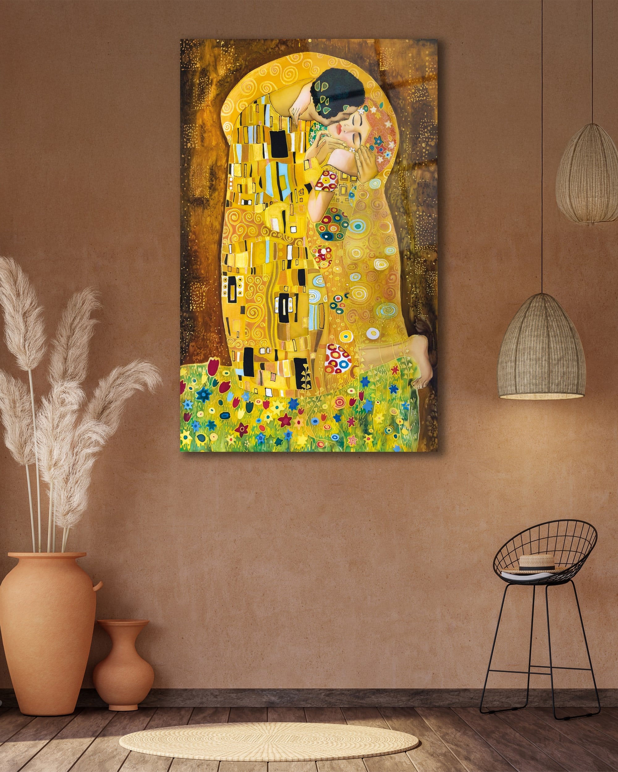 Gustav Klimt “Öpücük” Cam Tablo 4mm Dayanıklı Temperli Cam