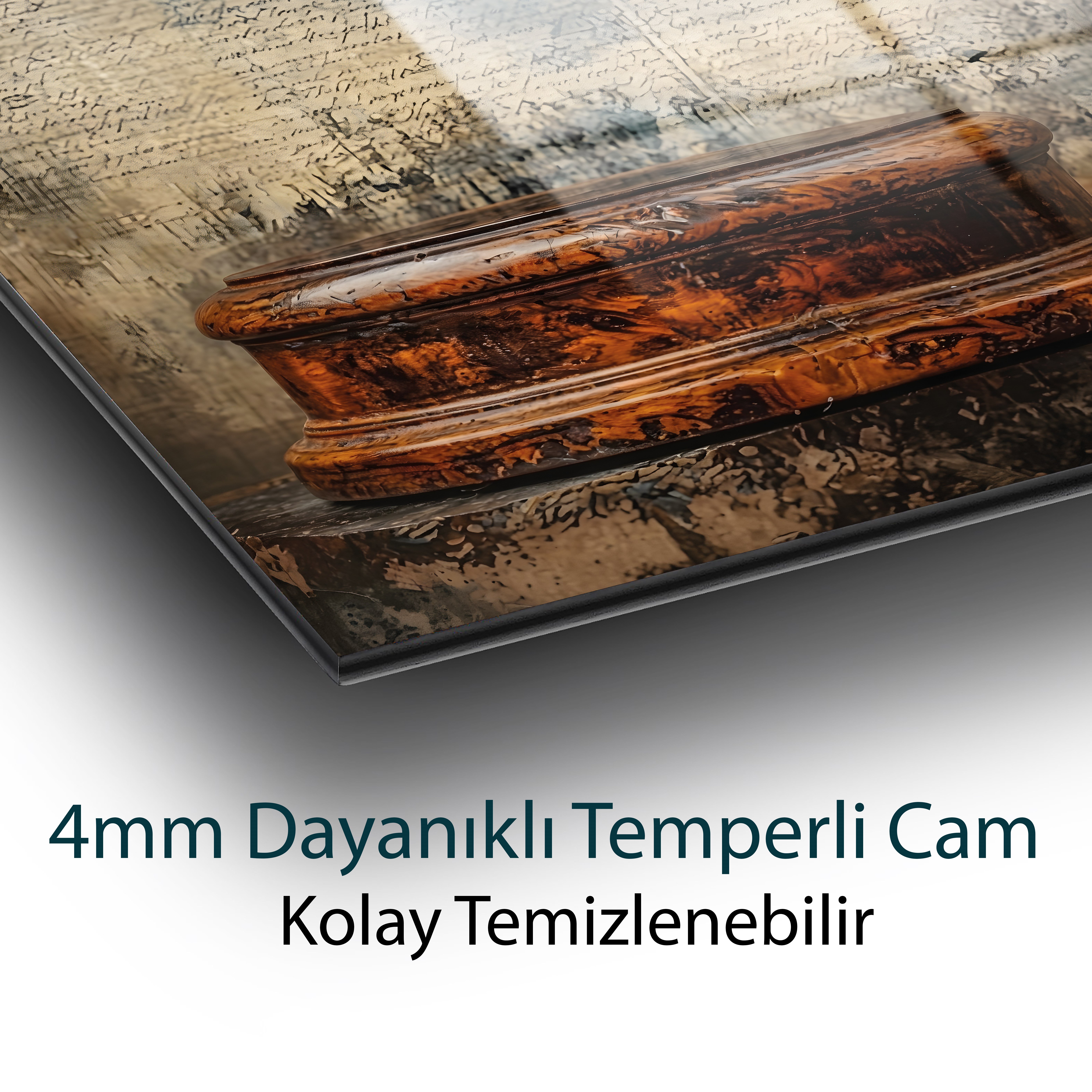 Hakim Tokmağı Cam Tablo | Adalet ve Hukuk Temalı Duvar Dekoru | 4 mm Temperli Cam Tablo