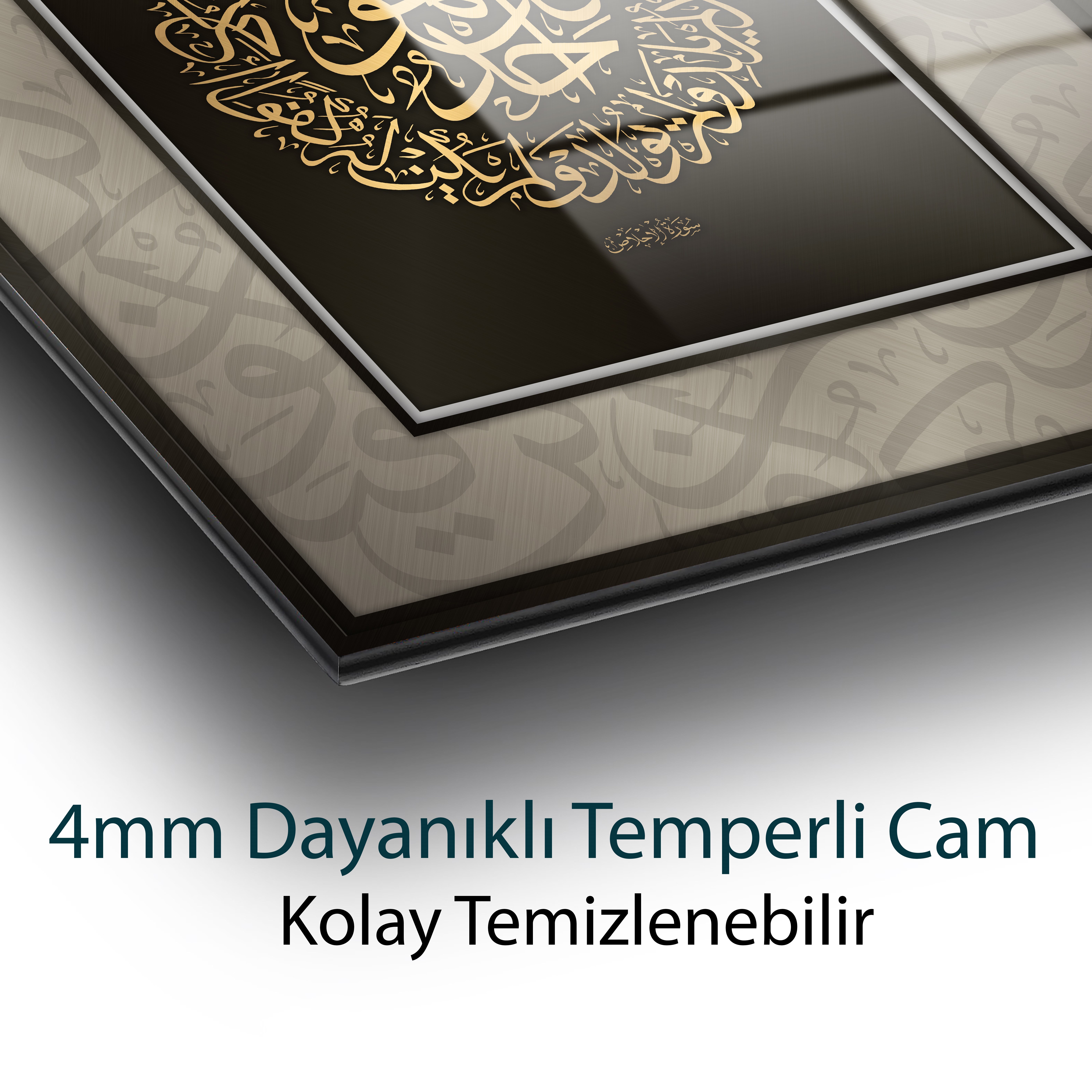 İhlas Suresi İslami Cam Tablo 4mm Dayanıklı Temperli Cam