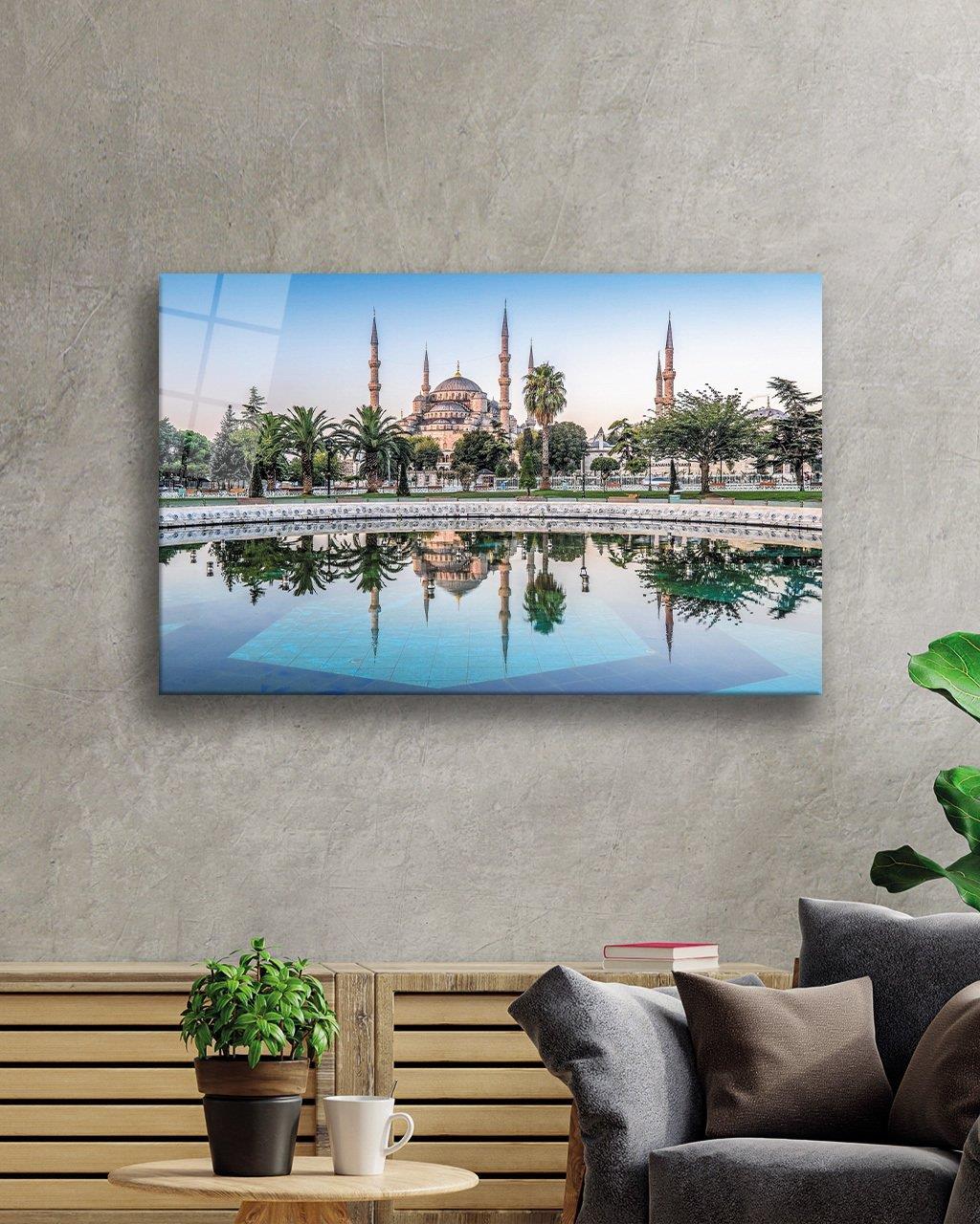 İstanbul Sultan Ahmet Camii Yansıma  Cam Tablo 4mm Dayanıklı Temperli Cam