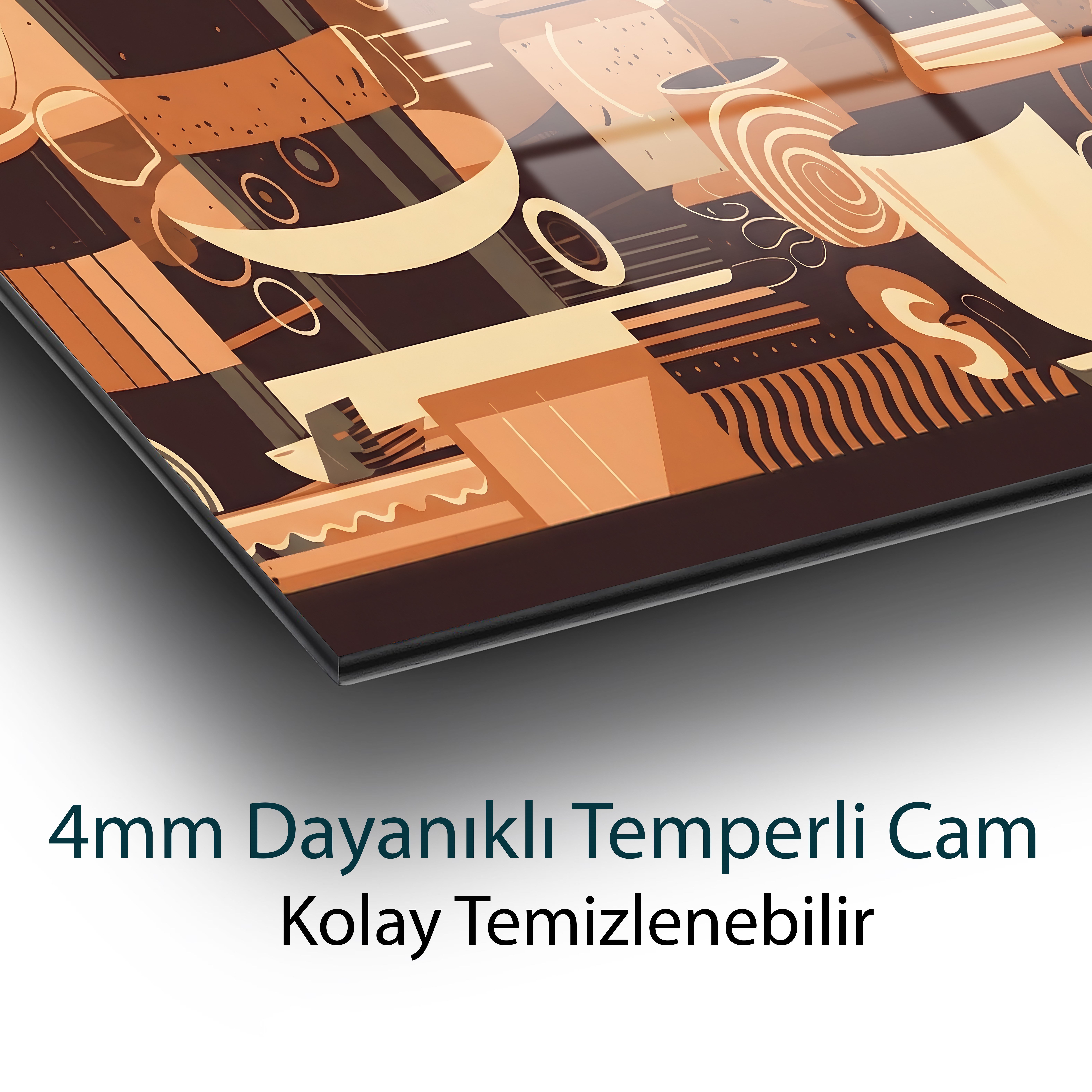 Kahve Tutkusu Retro Fincanlar Modern Mutfak Dekoru Cam Tablo