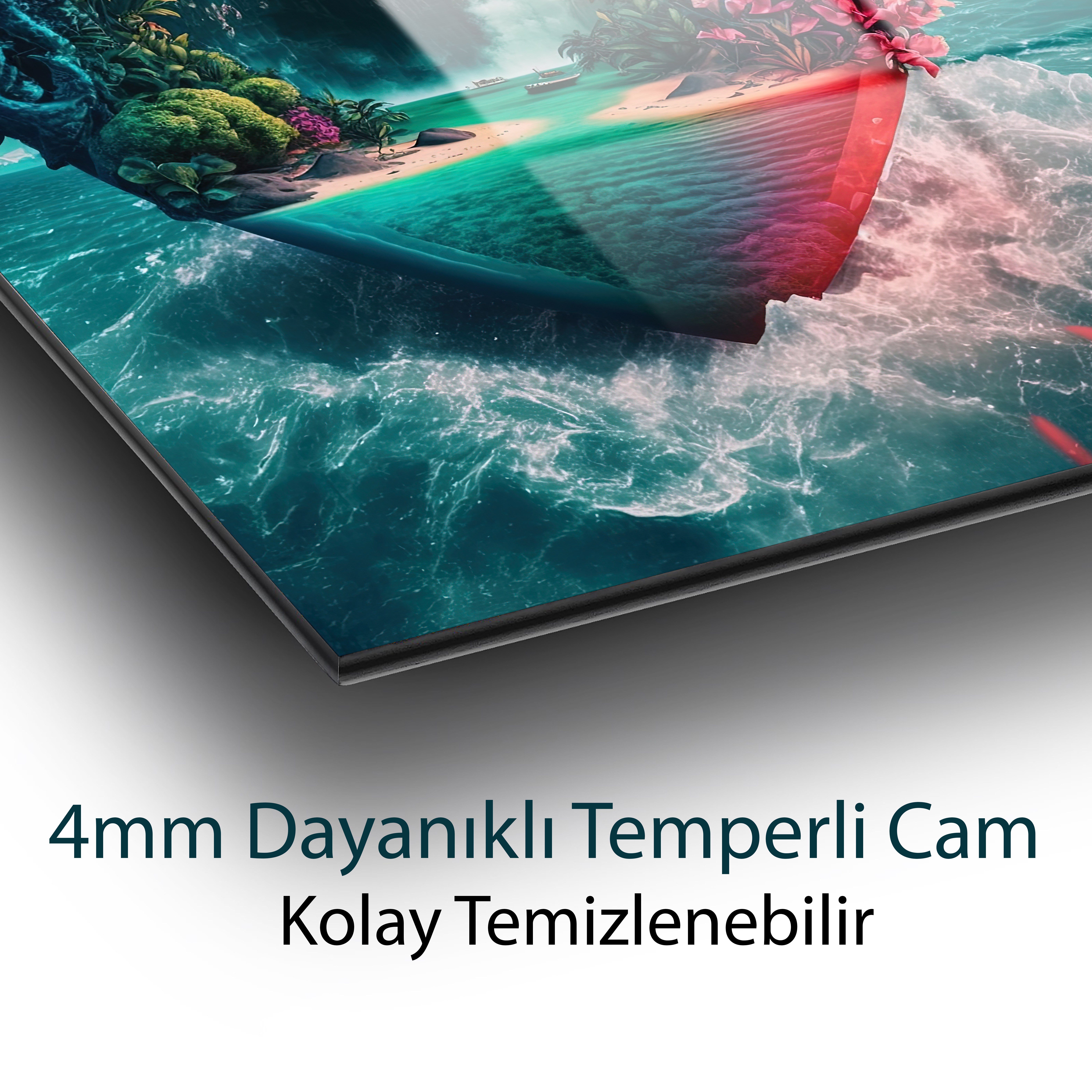 Kalpli Yeşillikli Cam Tablo 4mm Dayanıklı Temperli Cam