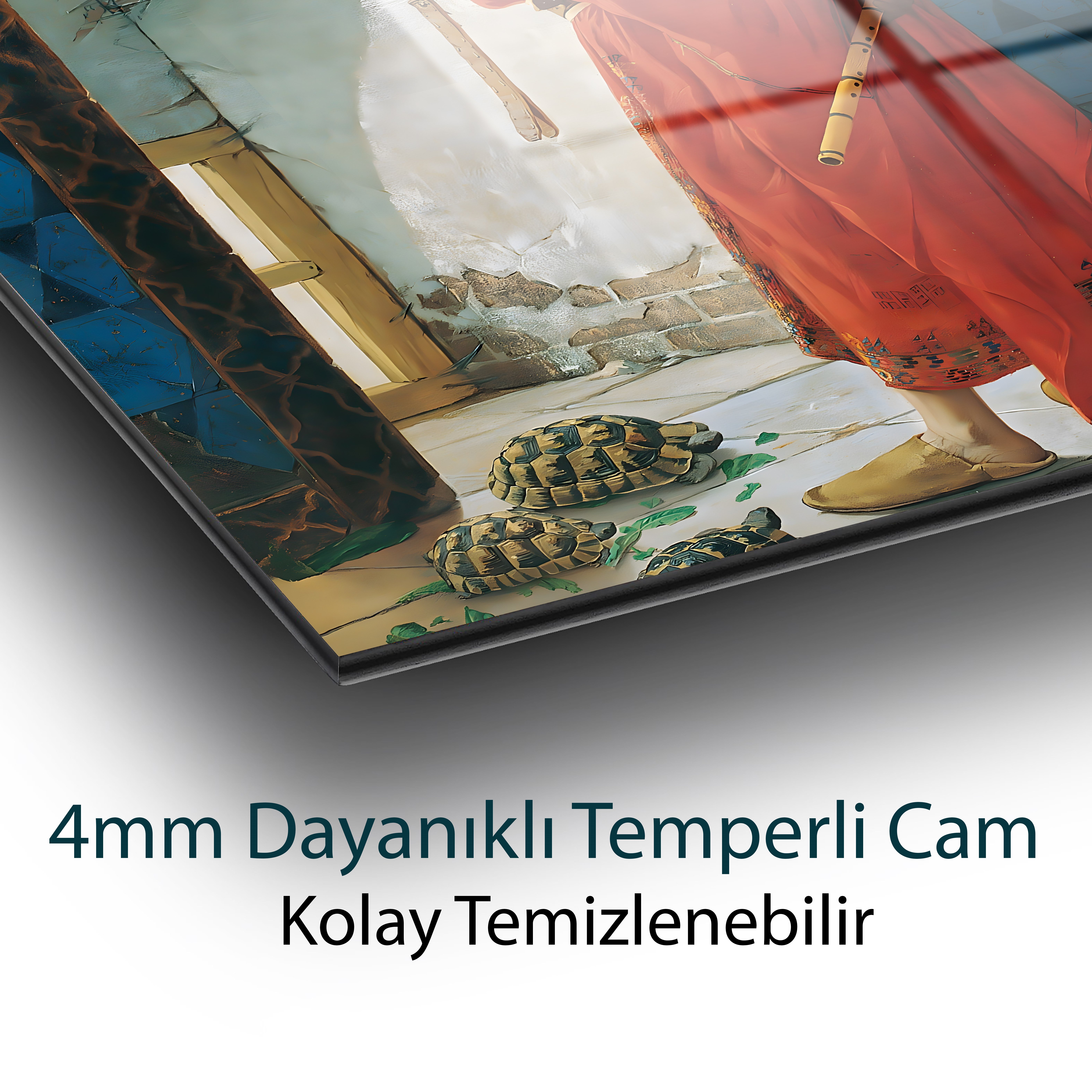 Kaplumbağa Terbiyecisi Cam Tablo Hediyelik Büyük Tablo Ev Ofis Dekoru