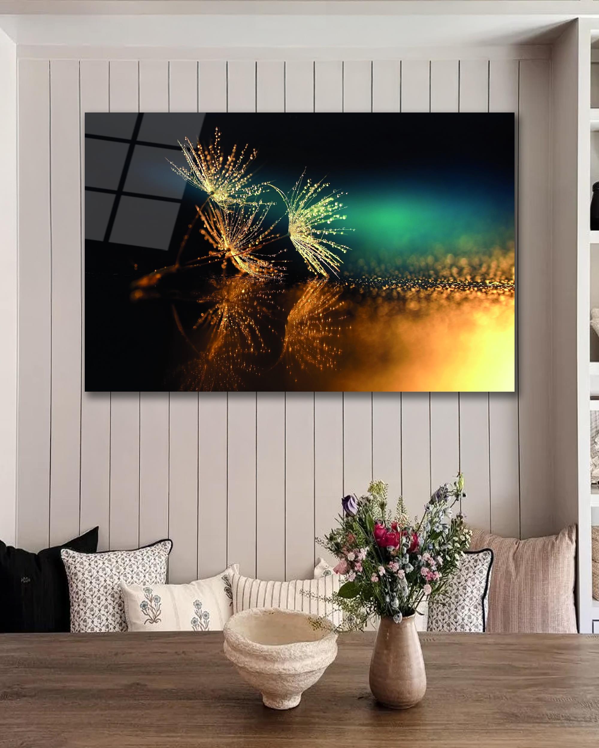 Karahindiba Çiçek Cam Tablo Modern Ev Ofis Salon Hediyelik Büyük Tablo Duvar Dekoru 