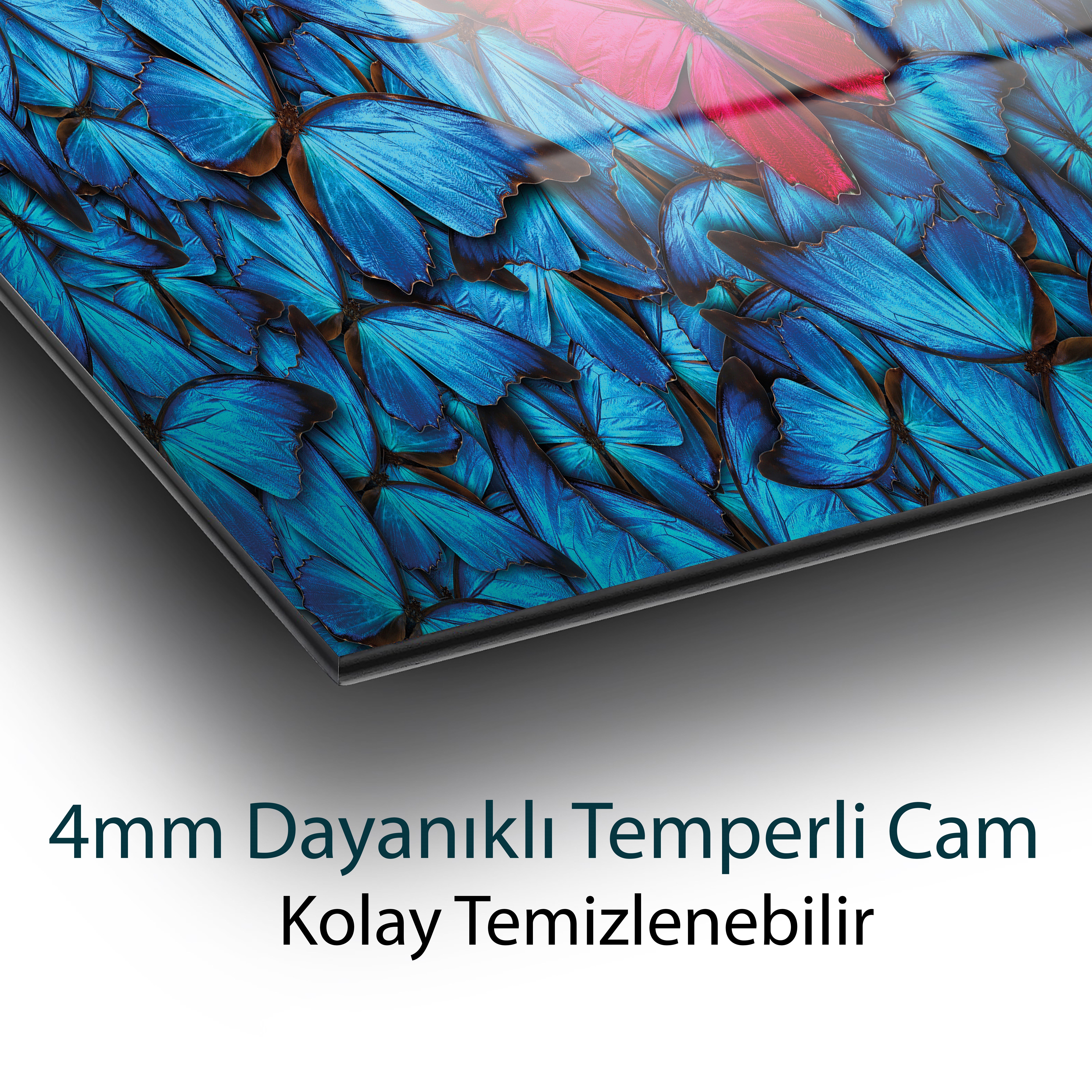 Kelebekler Cam Tablo Hediyelik Büyük Tablo Ev Ofis Dekoru