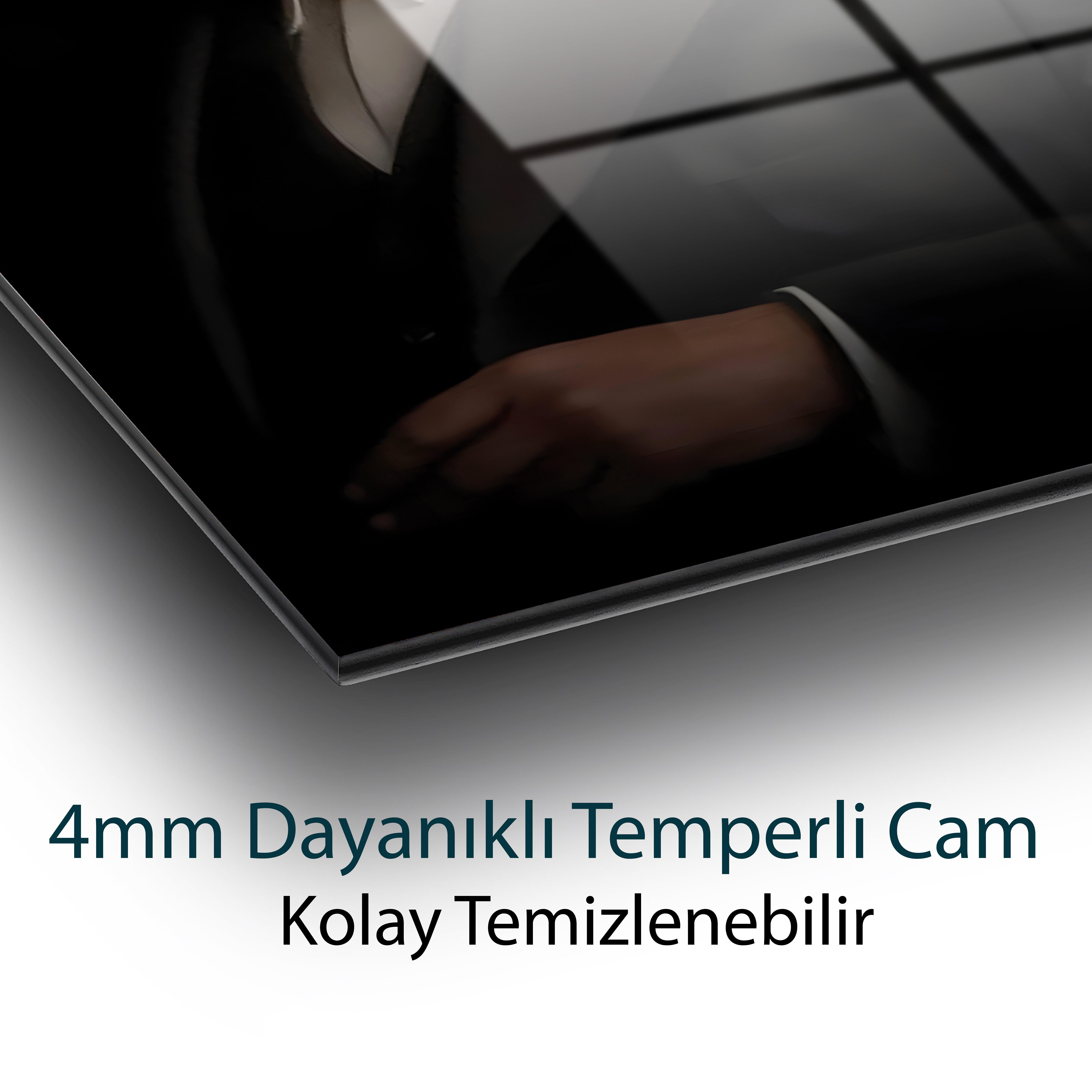 Kelime-i Tevhid Kufi Hat Cam Tablo | Altın Siyah İslami Hat Sanatı | 4 mm Temperli Cam Duvar Tablosu