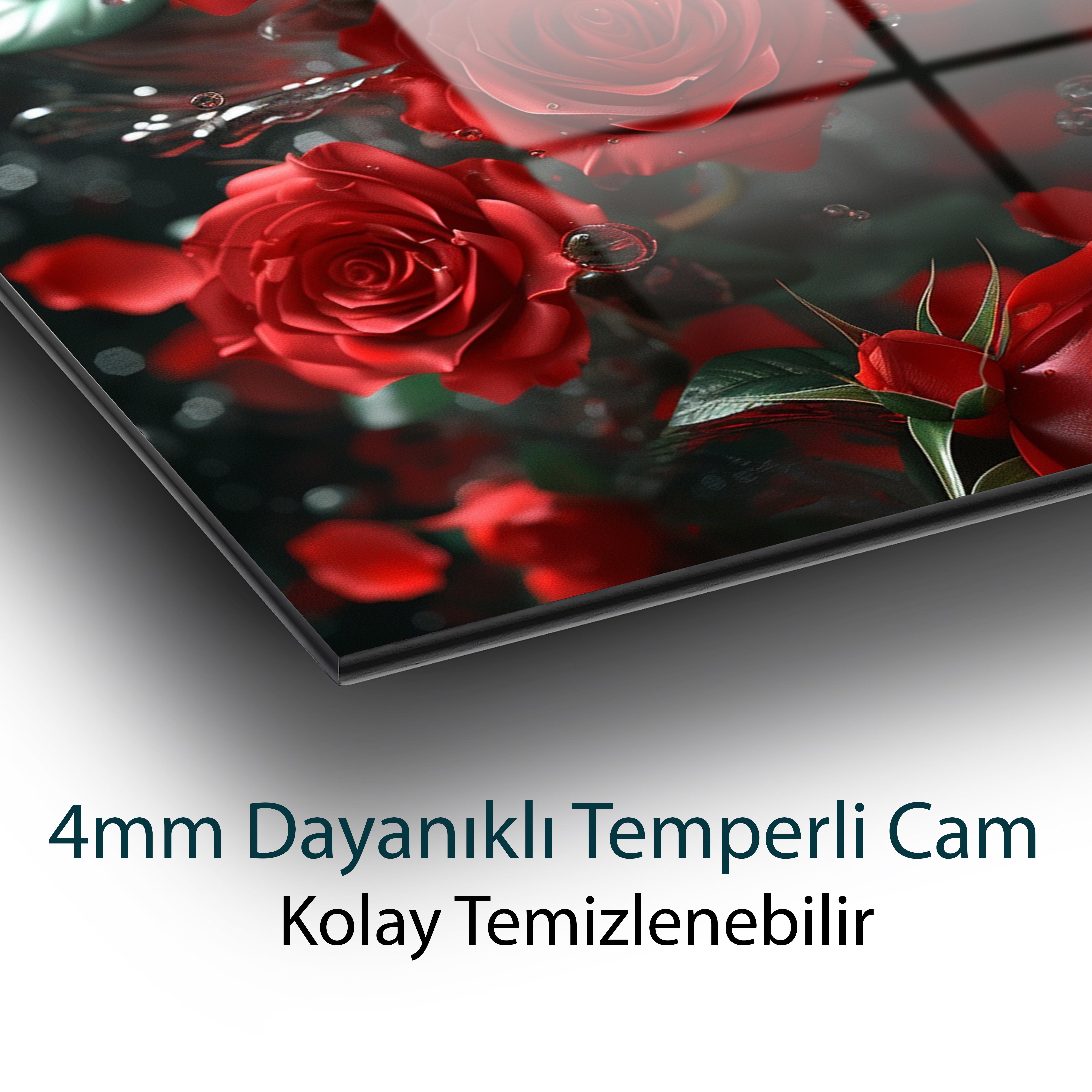 Kırmızı Yağmur Cam Tablo Hediyelik Büyük Tablo Ev Ofis Dekoru