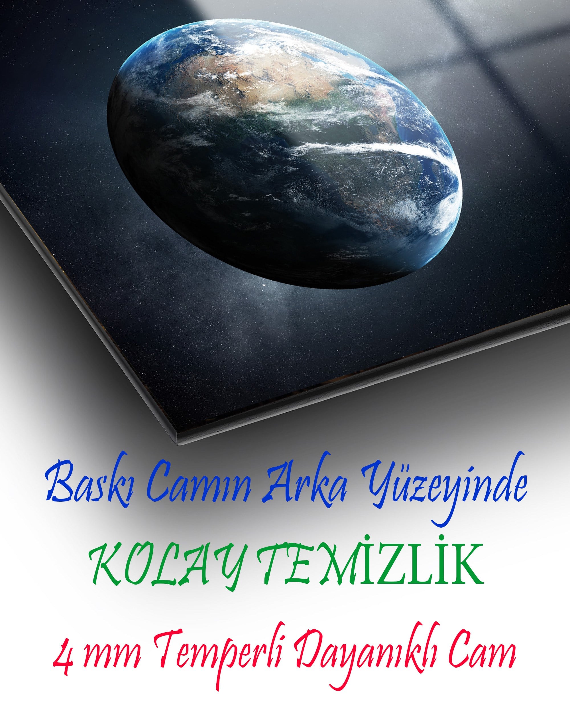 Kozmik Dünya ve Ay Cam Tablo | Gerçekçi Derin Uzay Premium Temperli Cam Duvar Dekoru
