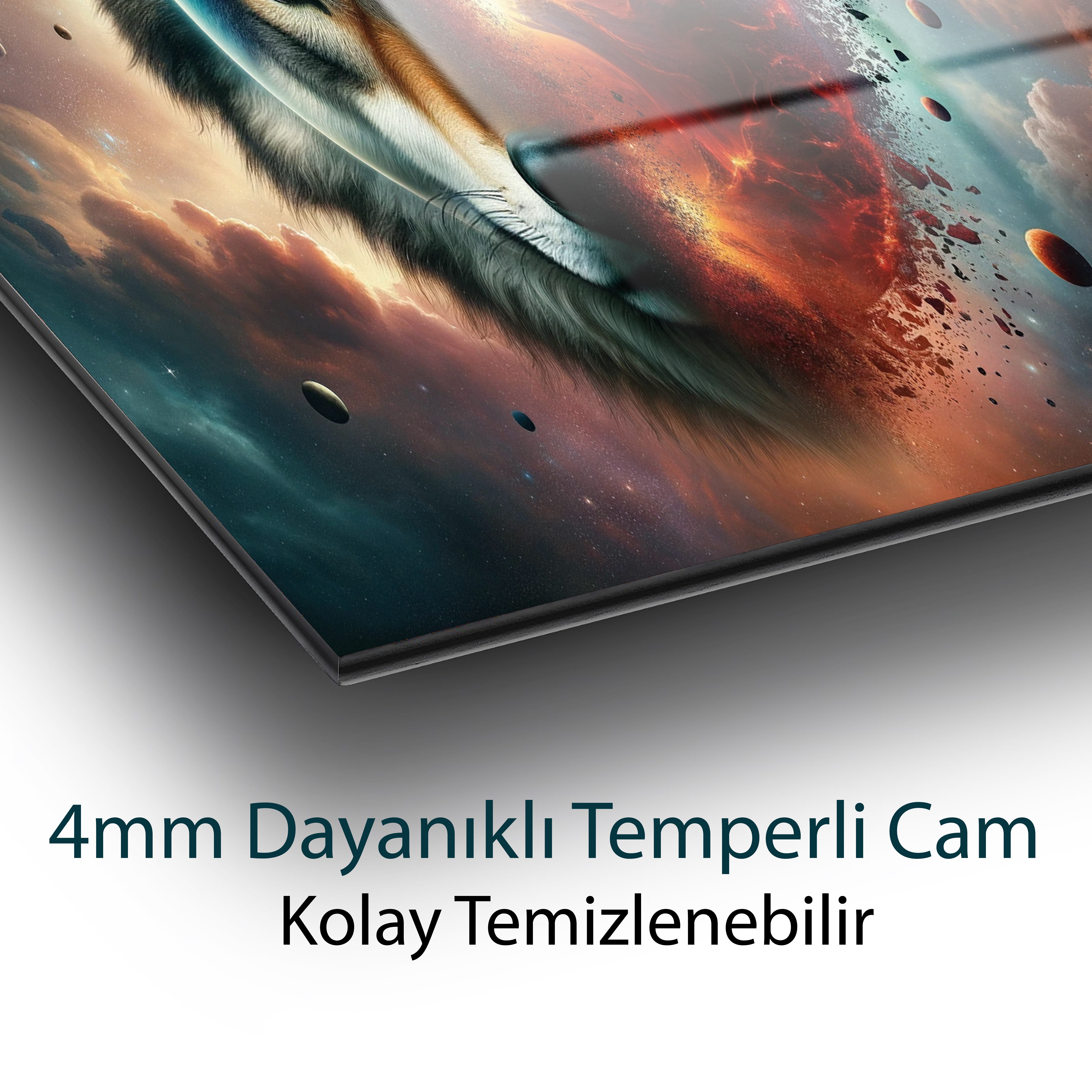 Kozmik Kurt Cam Tablo | Galaksi Kurt Portresi Temperli Cam Duvar Tablosu | 4 mm Dekoratif Cam Tablo
