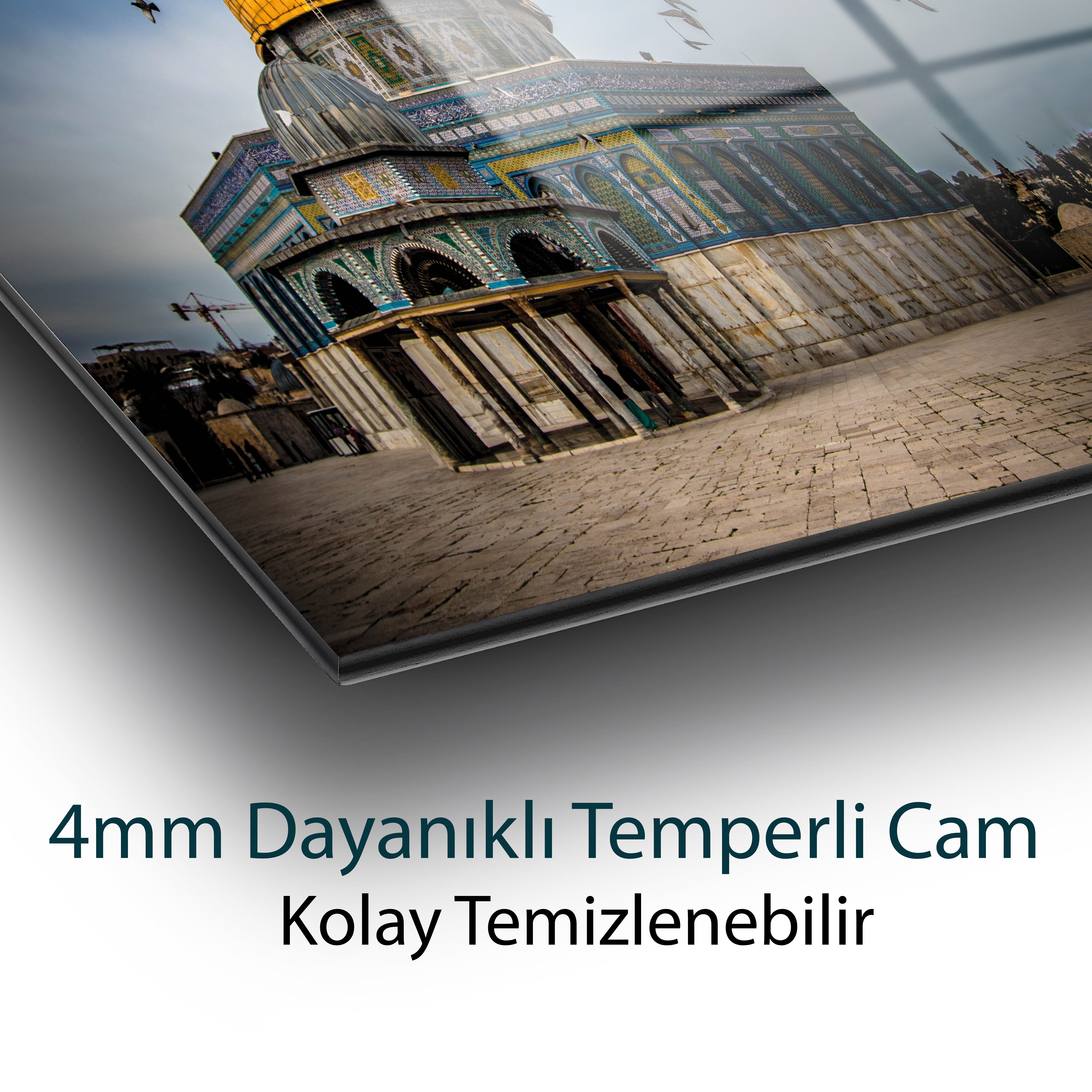 Kudüs Kubbetüs Sahra Mescidi Aksa Cam Tablo Hediyelik Büyük Tablo Ev Ofis Dekoru