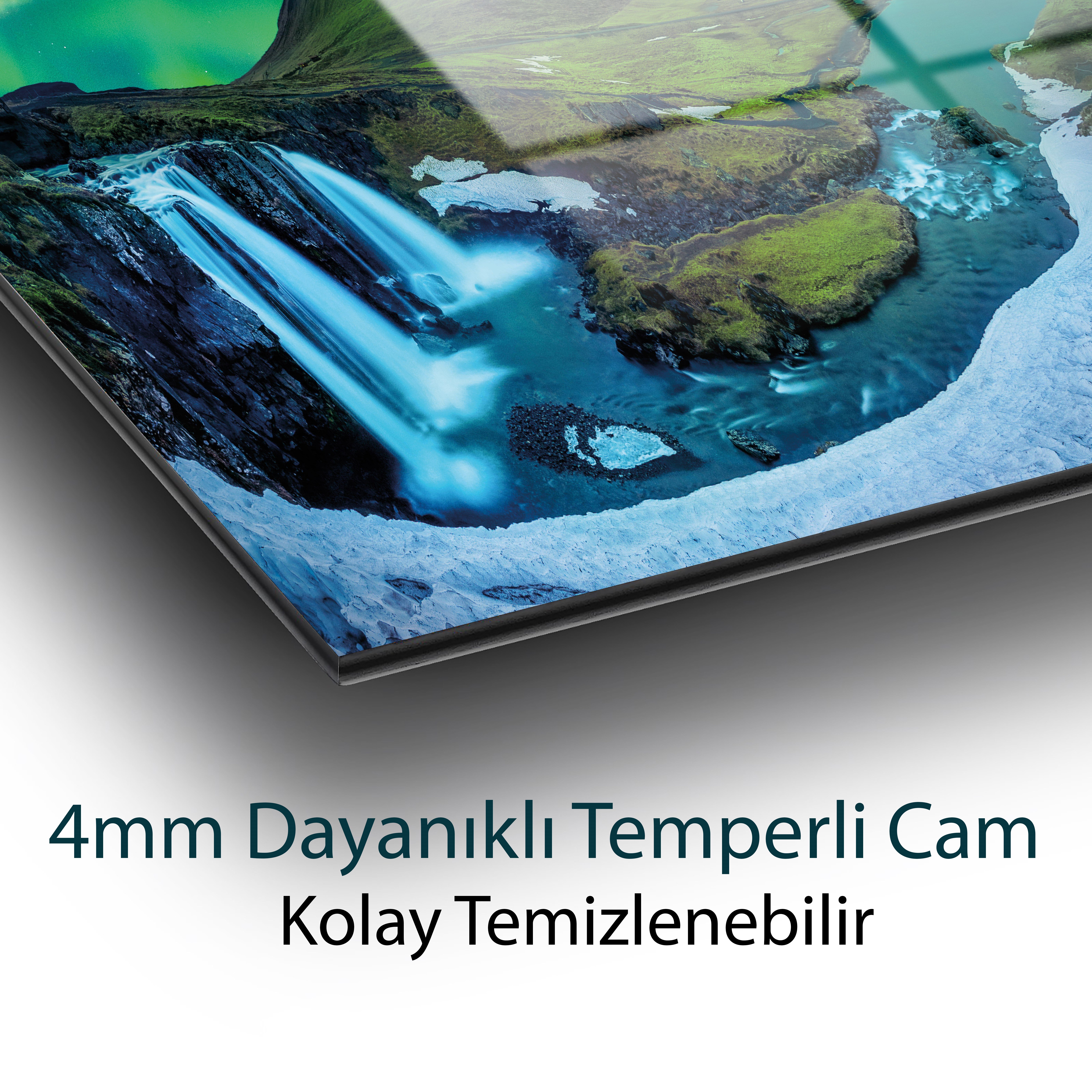 Kuzey Işıkları Cam Tablo Hediyelik Büyük Tablo Ev Ofis Dekoru