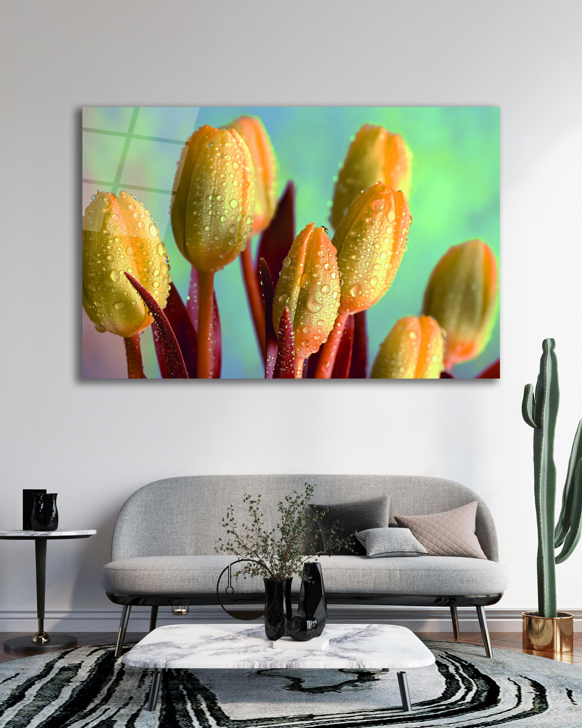 Lale Çiçek Cam Tablo Modern Ev Ofis Salon Hediyelik Büyük Tablo Duvar Dekoru 