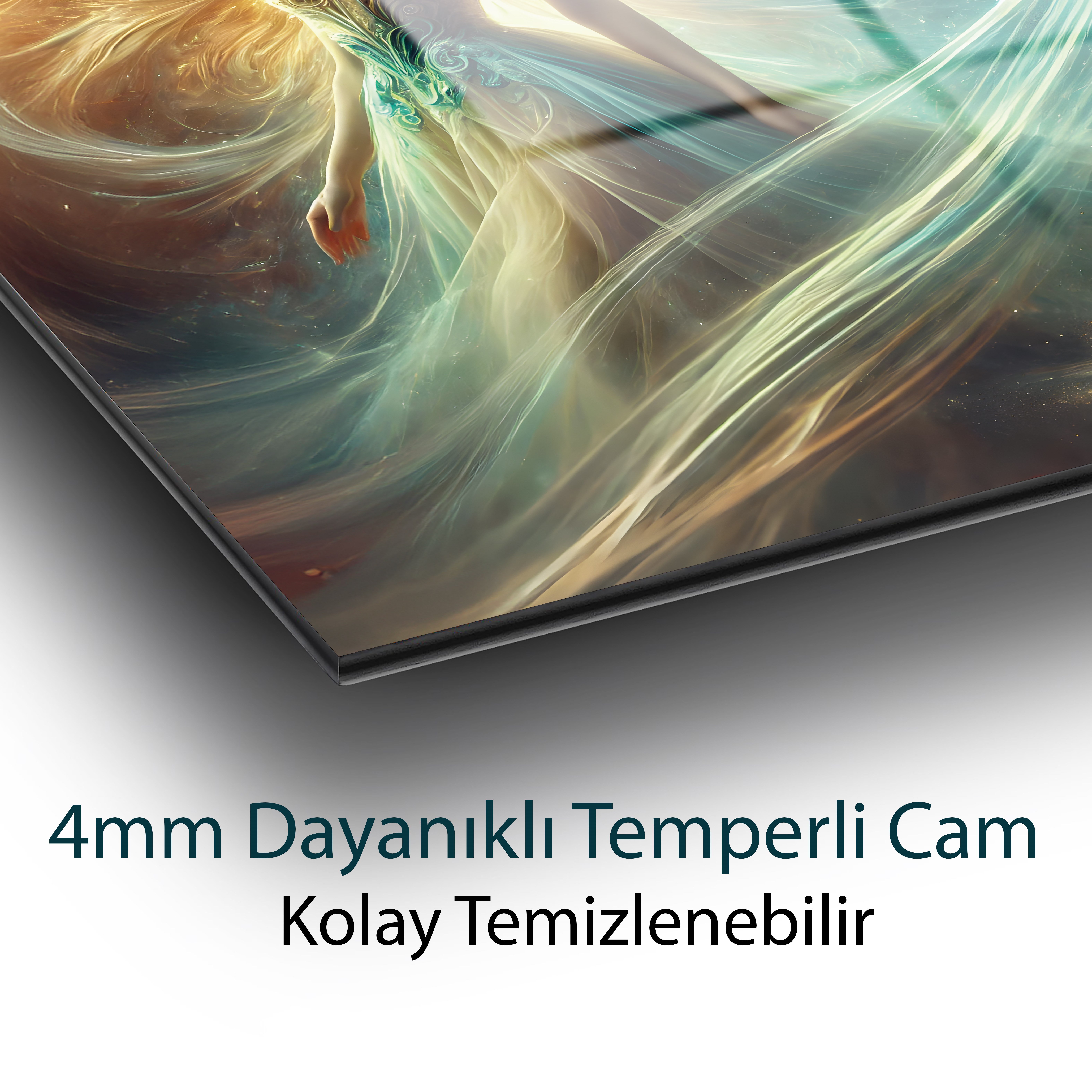 Melek Perisi Cam Tablo | Fantastik Kanatlı Kadın Temperli Cam Duvar Tablosu | 4 mm Dekoratif Cam Tablo
