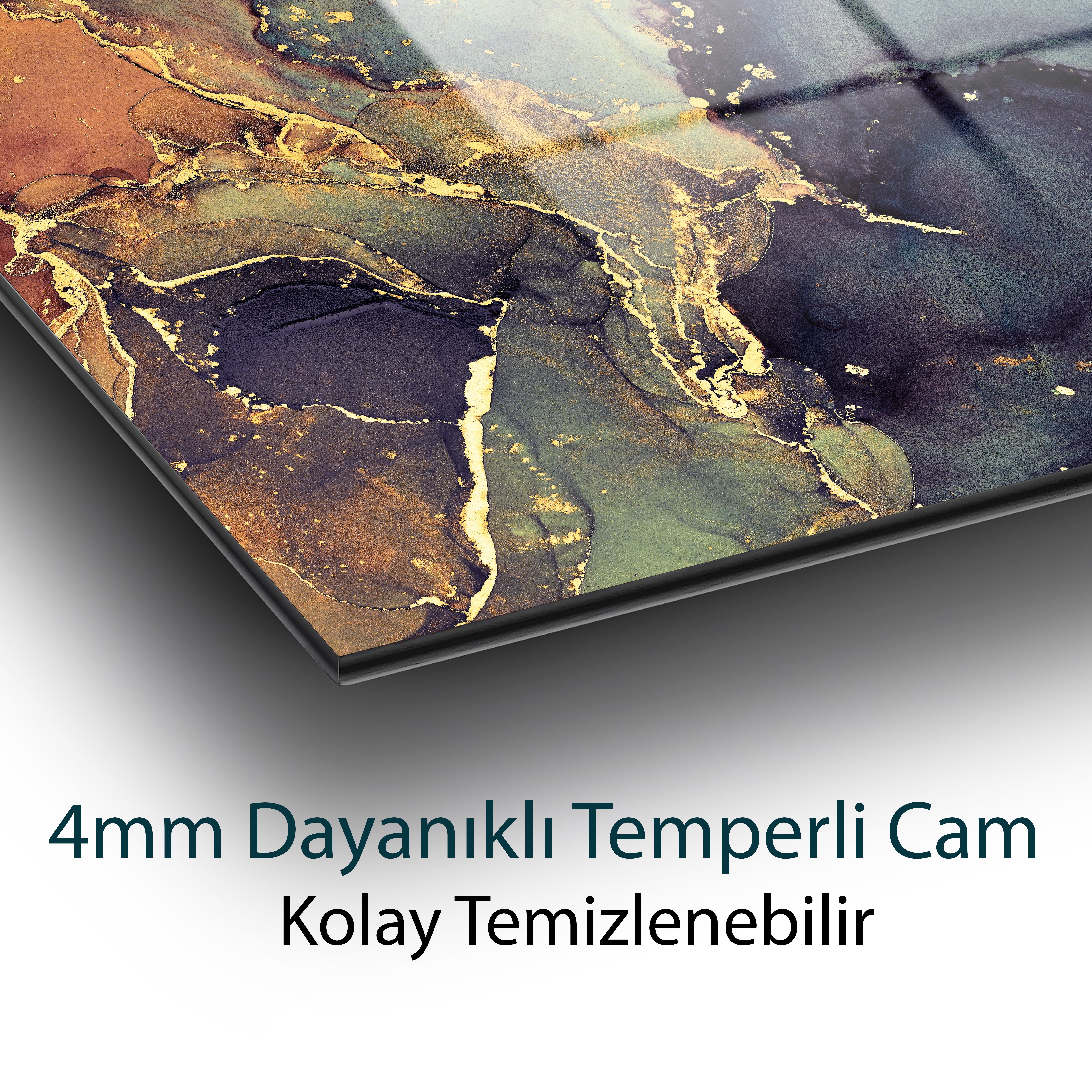 Mermer Renkli Soyut Tablo Tablo 4mm Dayanıklı Temperli Cam