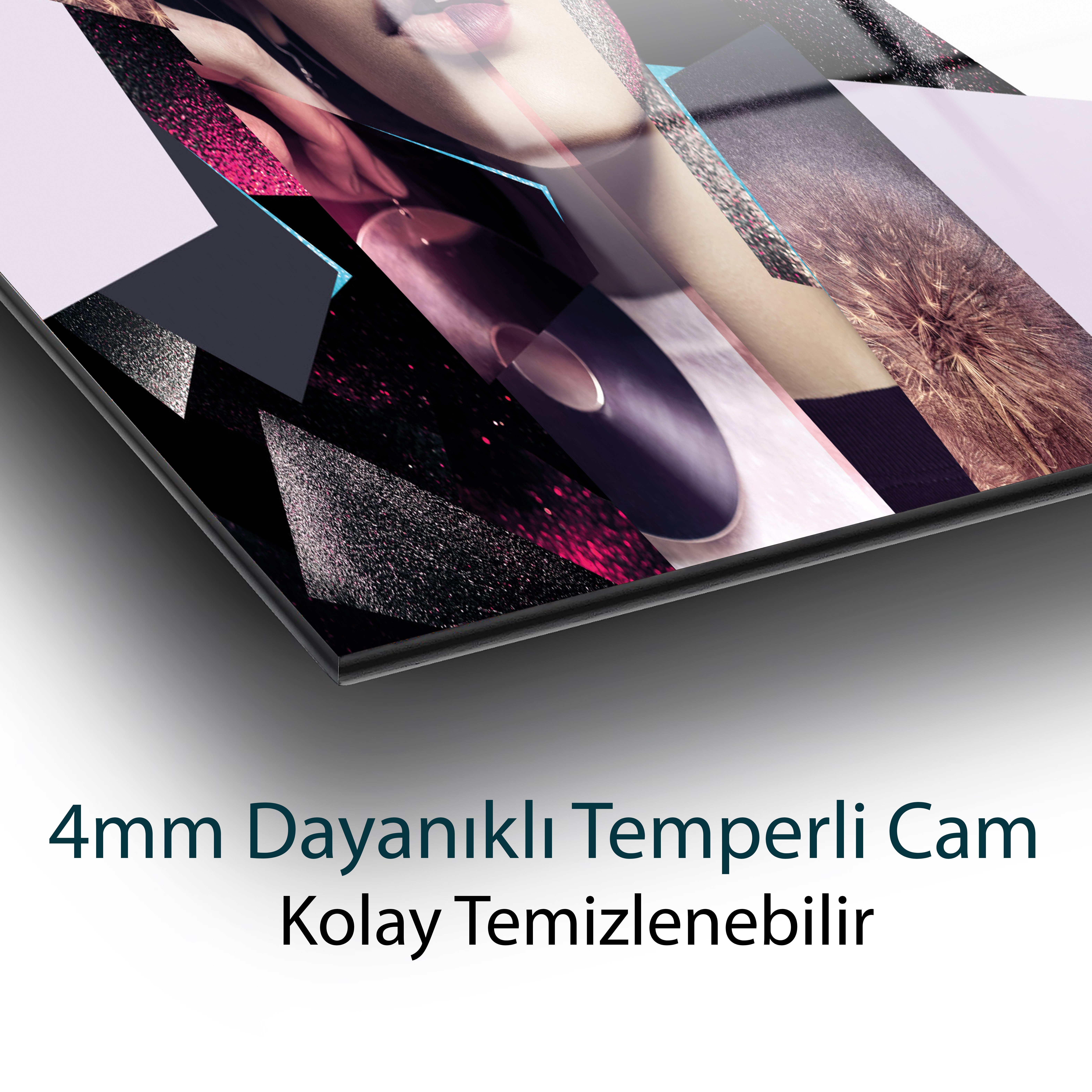 Modern Kadın Portresi Temperli Cam Tablo | Soyut Kolaj Sanatı | Lüks Duvar Dekoru