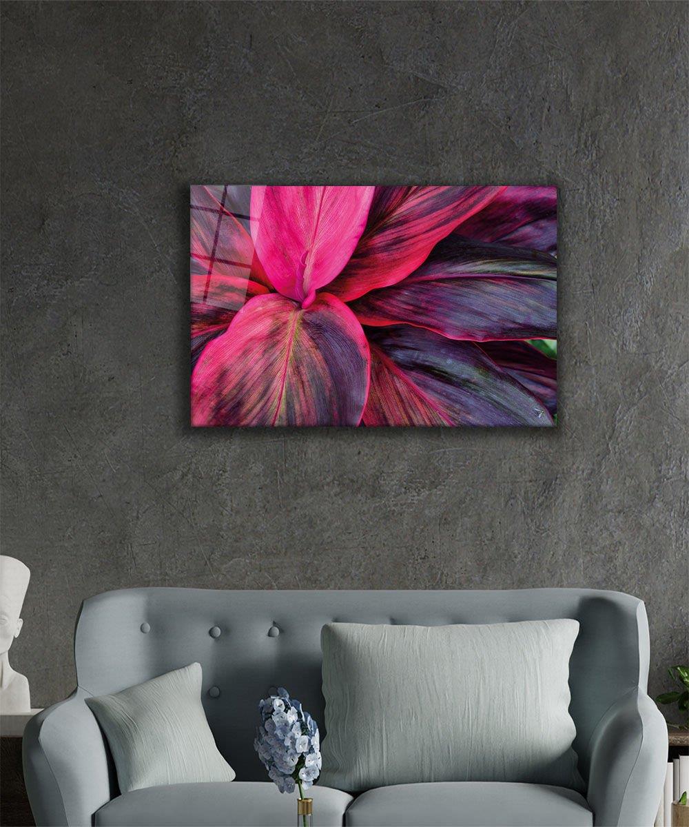 Mor Çiçek 4mm Dayanıklı Cam Tablo Temperli Cam, Purple Flower Glass Wall Decor