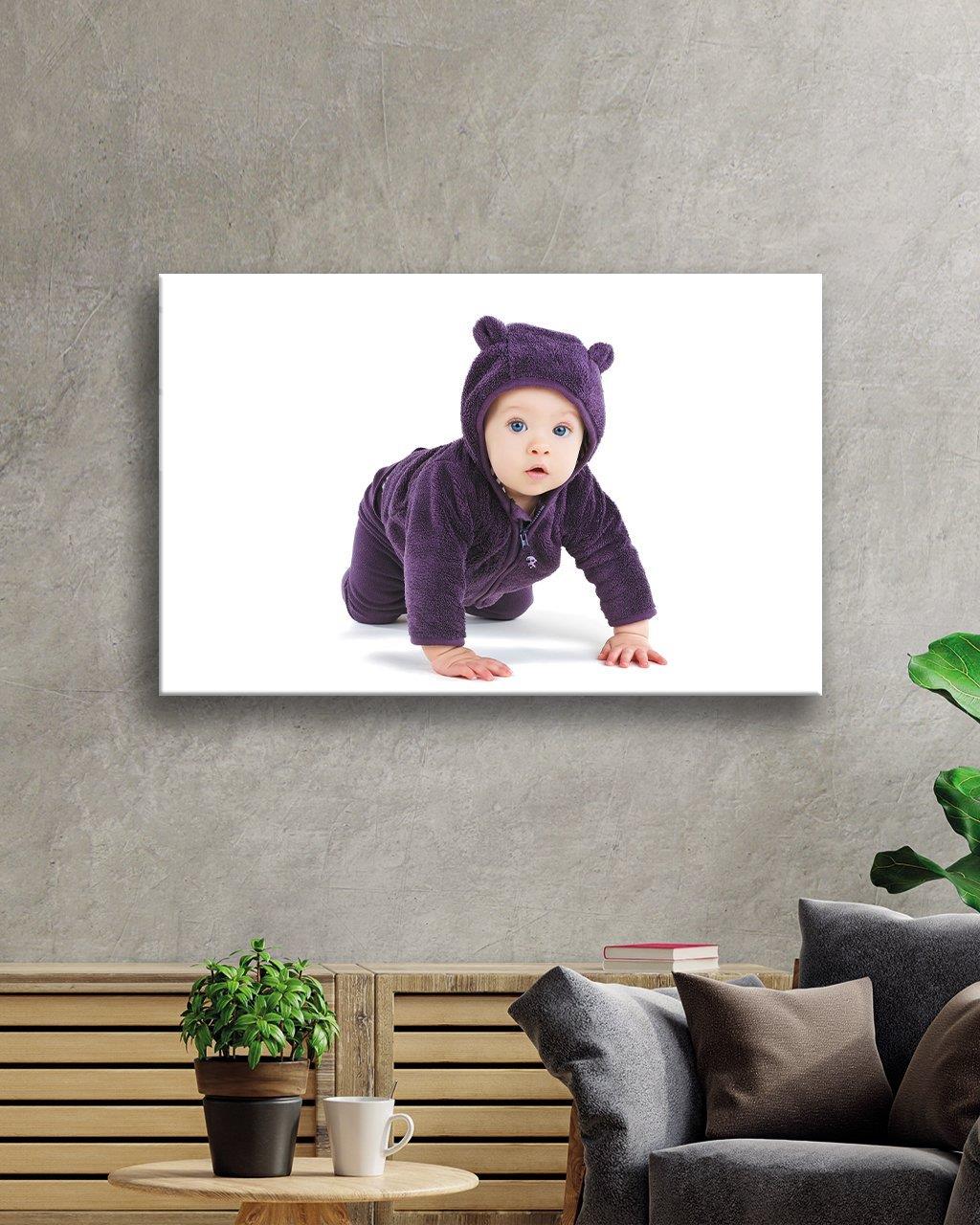 Mor Kıyafetli Bebek Cam Tablo  4mm Dayanıklı Temperli Cam Purple Dressed Baby Glass Table 4mm Durable Tempered Glass