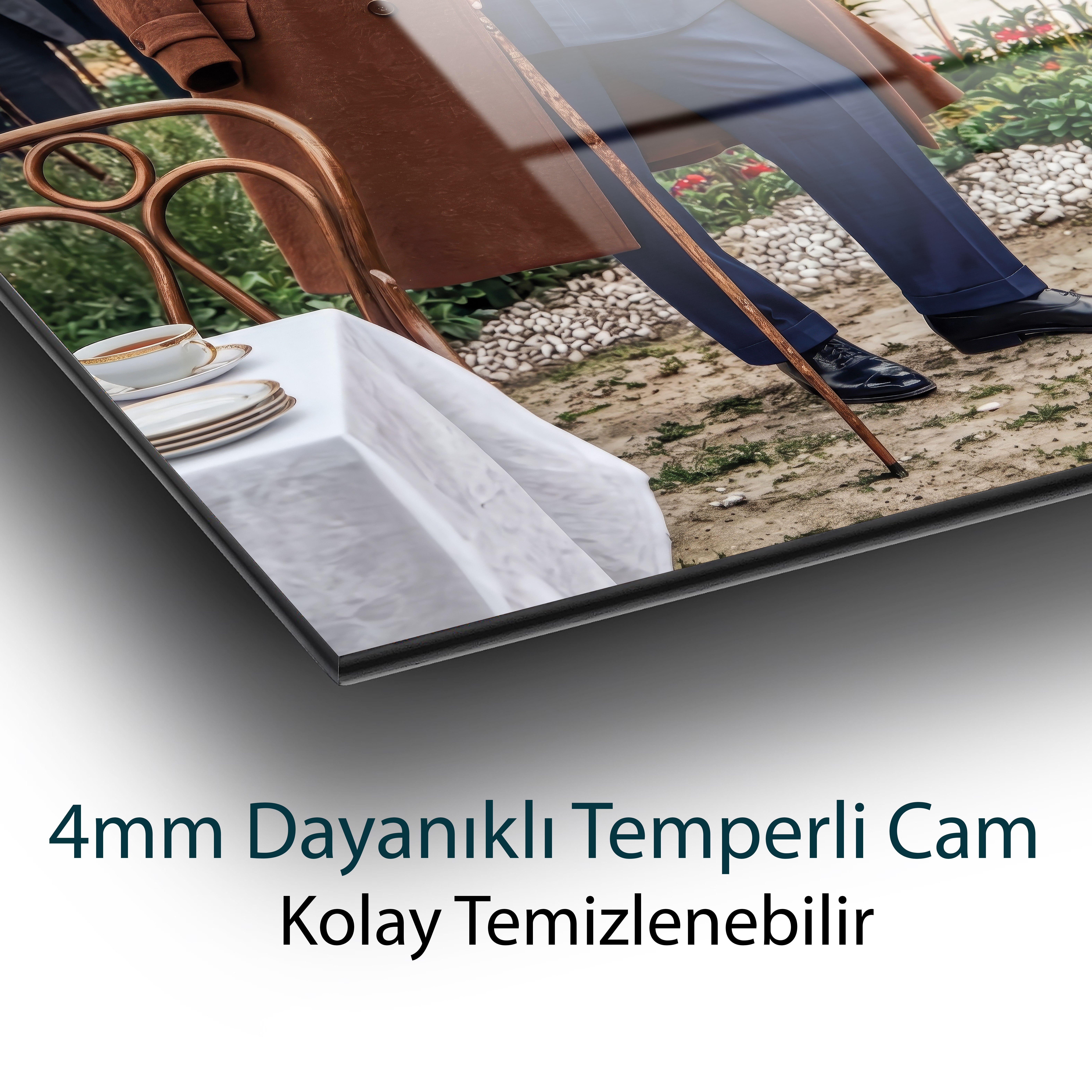 Mustafa Kemal Atatürk Cam Tablo | Klasik Atatürk Portresi | 4 mm Temperli Cam Duvar Tablosu | Premium Dekor