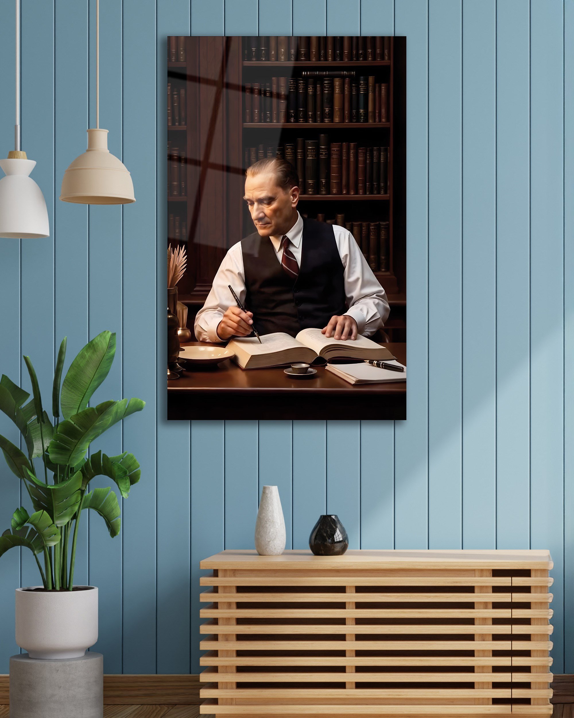 Mustafa Kemal Atatürk Cam Tablo | Liderlik ve Vizyon Temalı Dekoratif Temperli Cam Duvar Tablosu