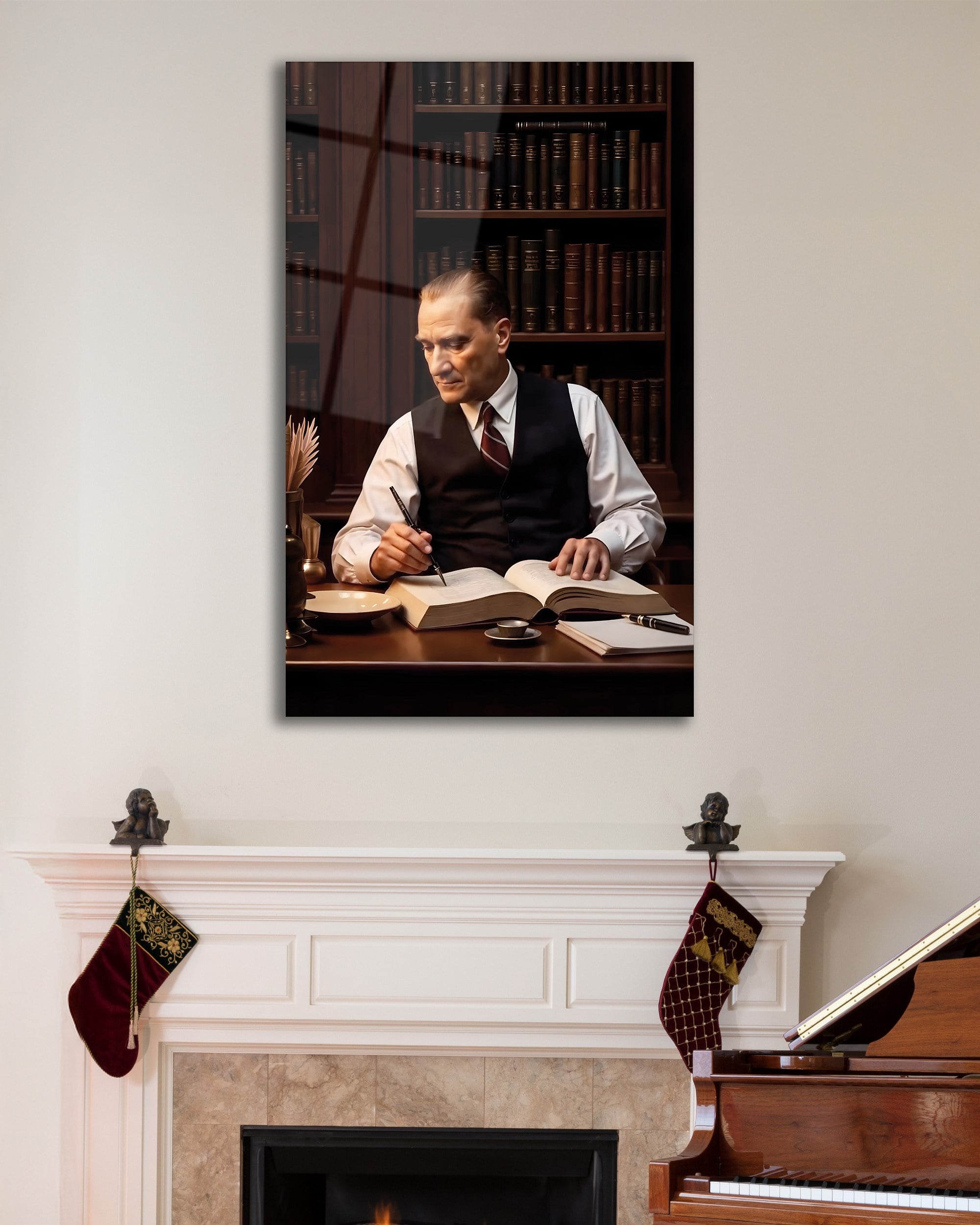 Mustafa Kemal Atatürk Cam Tablo | Liderlik ve Vizyon Temalı Dekoratif Temperli Cam Duvar Tablosu