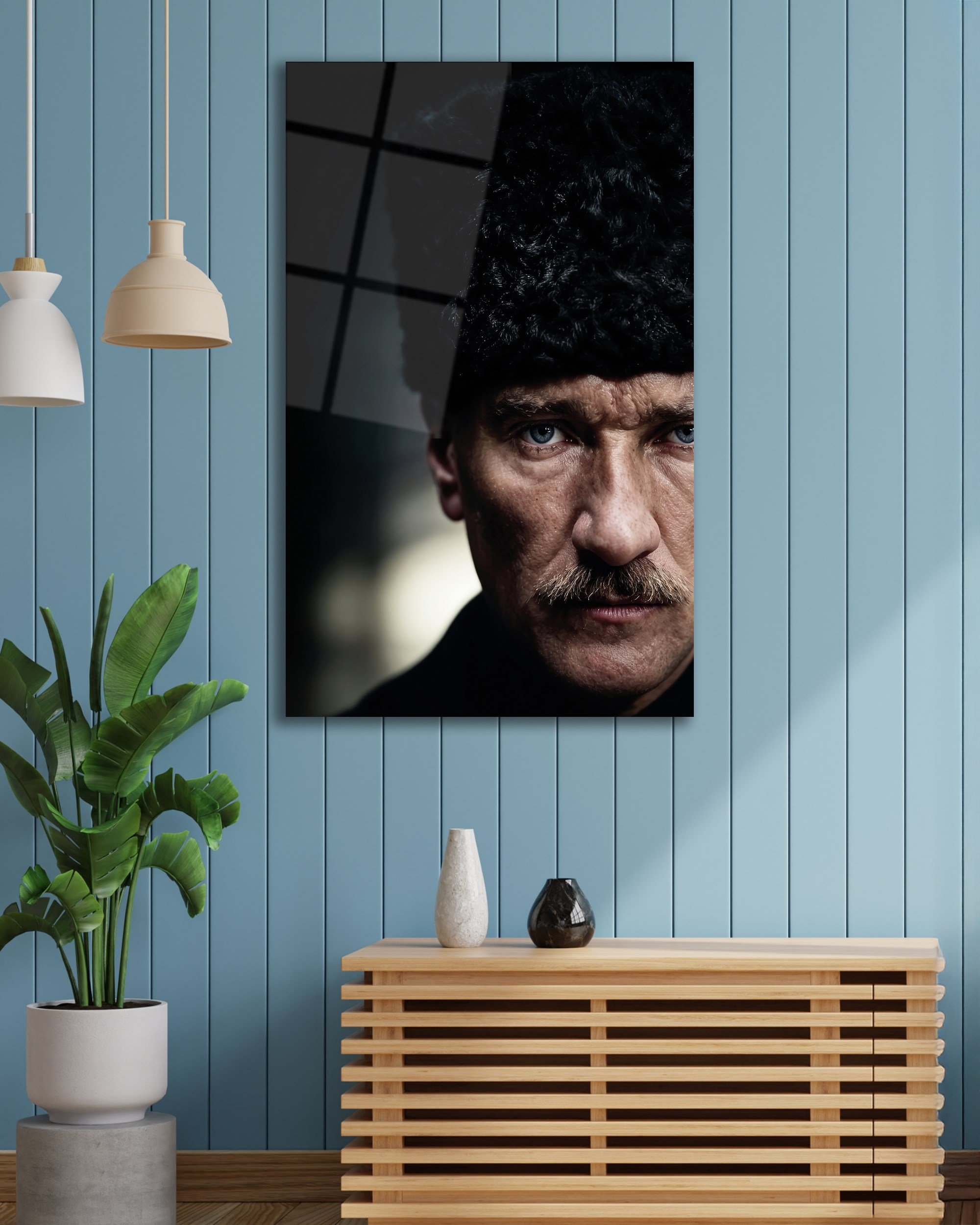 Mustafa Kemal Atatürk Yakın Plan Cam Tablo | Premium Atatürk Portresi | 4 mm Temperli Cam Duvar Tablosu