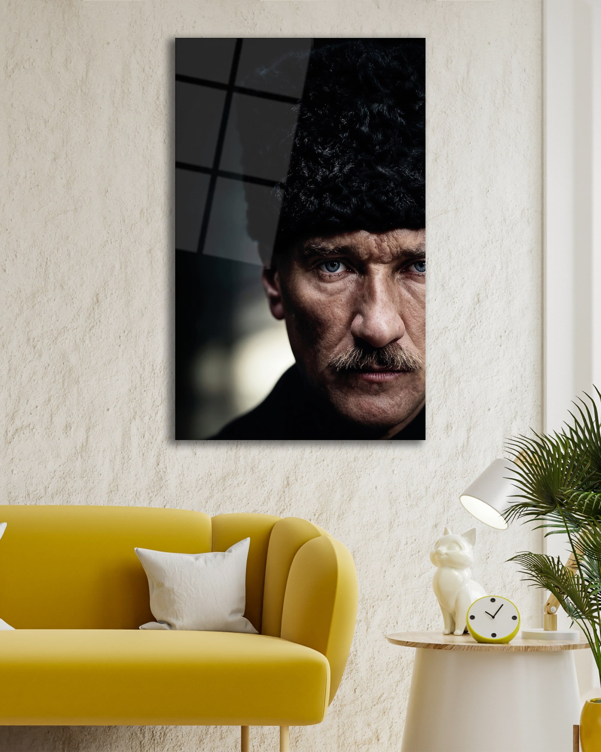 Mustafa Kemal Atatürk Yakın Plan Cam Tablo | Premium Atatürk Portresi | 4 mm Temperli Cam Duvar Tablosu