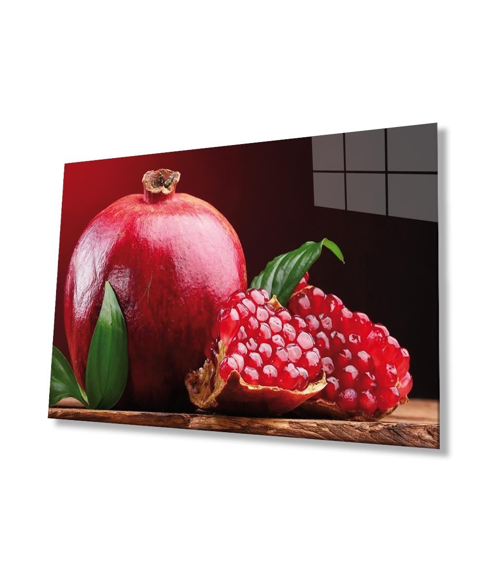 Nar 4mm Dayanıklı Cam Tablo Temperli Cam, Pomegranate Glass Wall Art