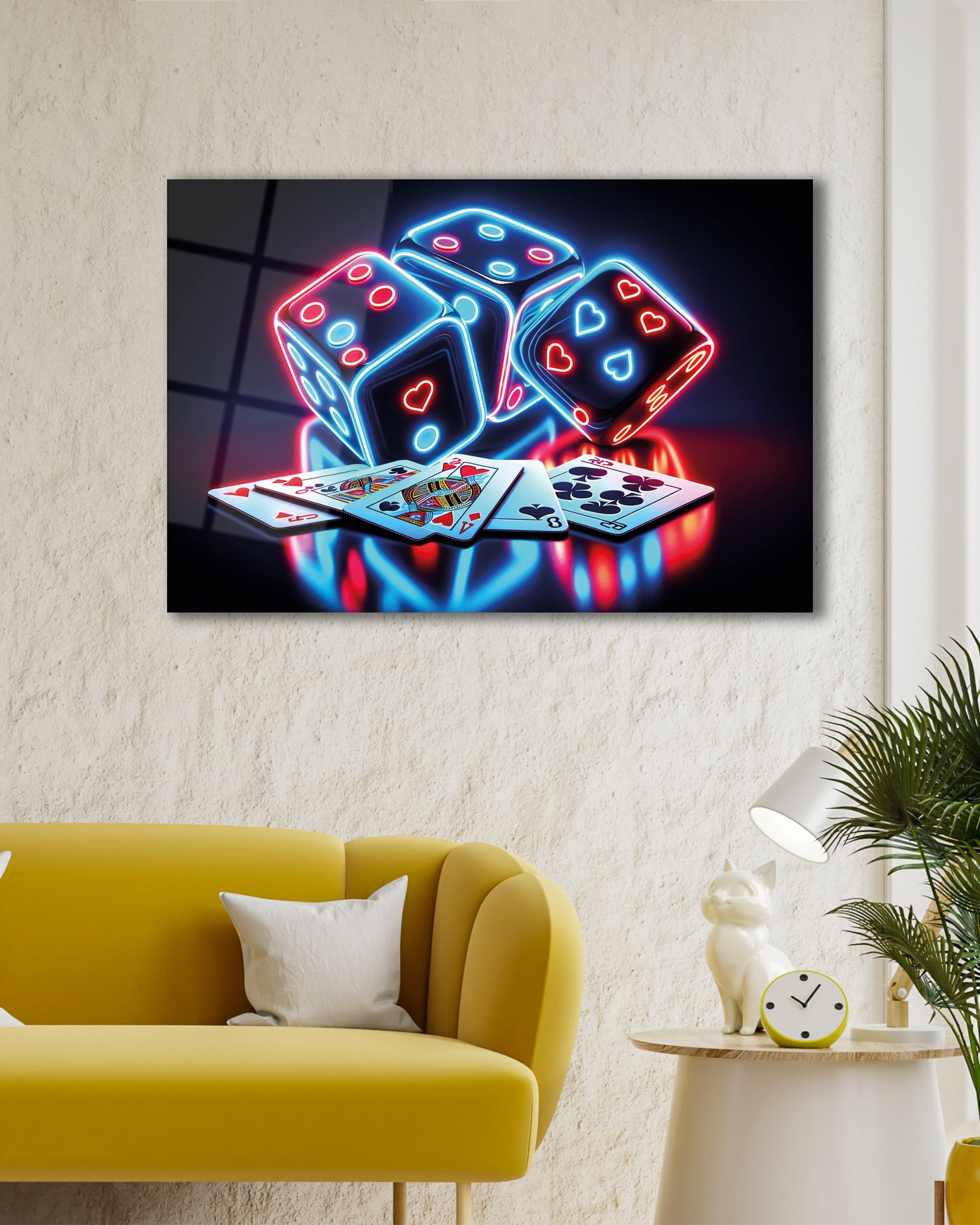 Neon Zar Cam Tablo | Casino Temalı Modern Temperli Cam Duvar Tablosu | 4 mm Dekoratif Cam Tablo