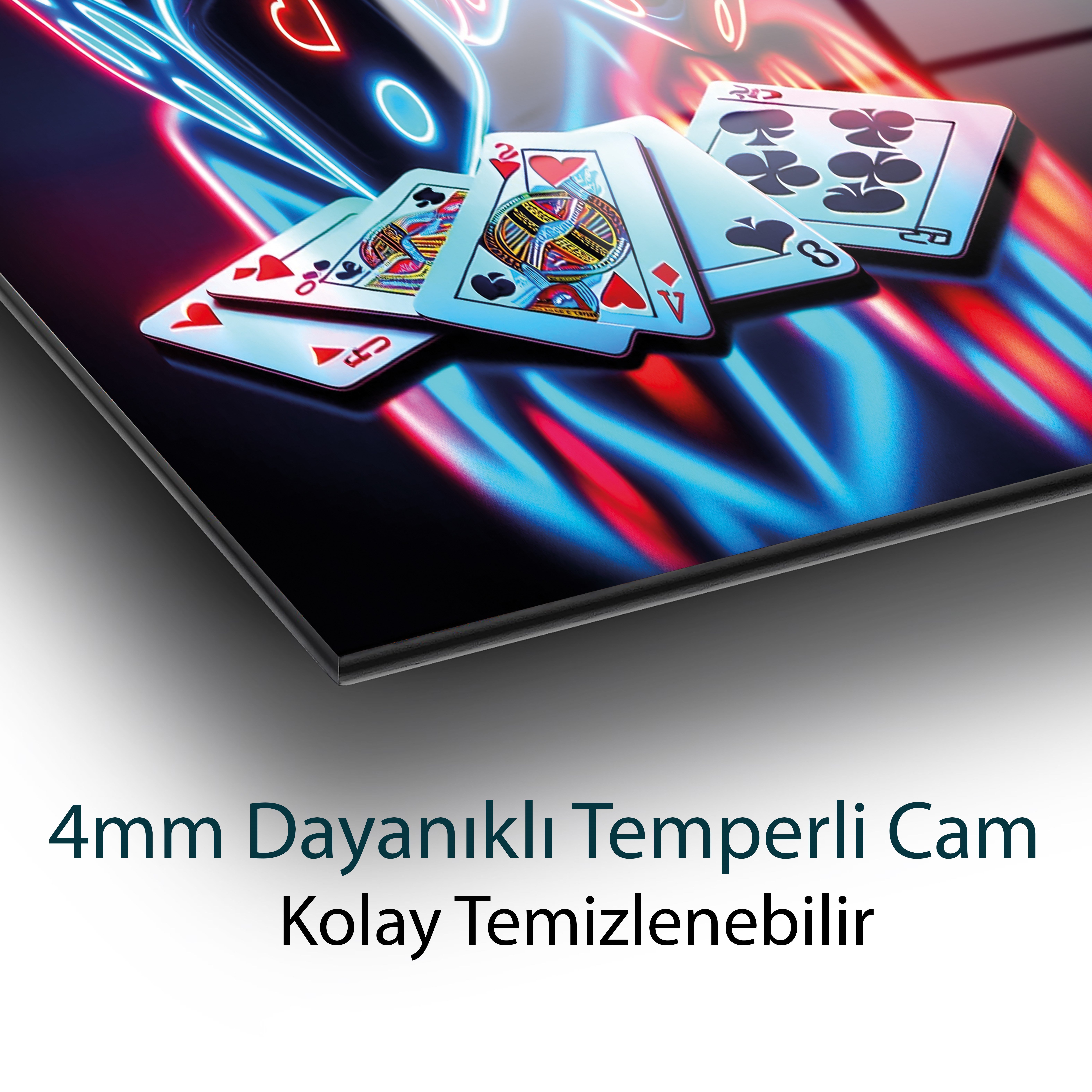 Neon Zar Cam Tablo | Casino Temalı Modern Temperli Cam Duvar Tablosu | 4 mm Dekoratif Cam Tablo