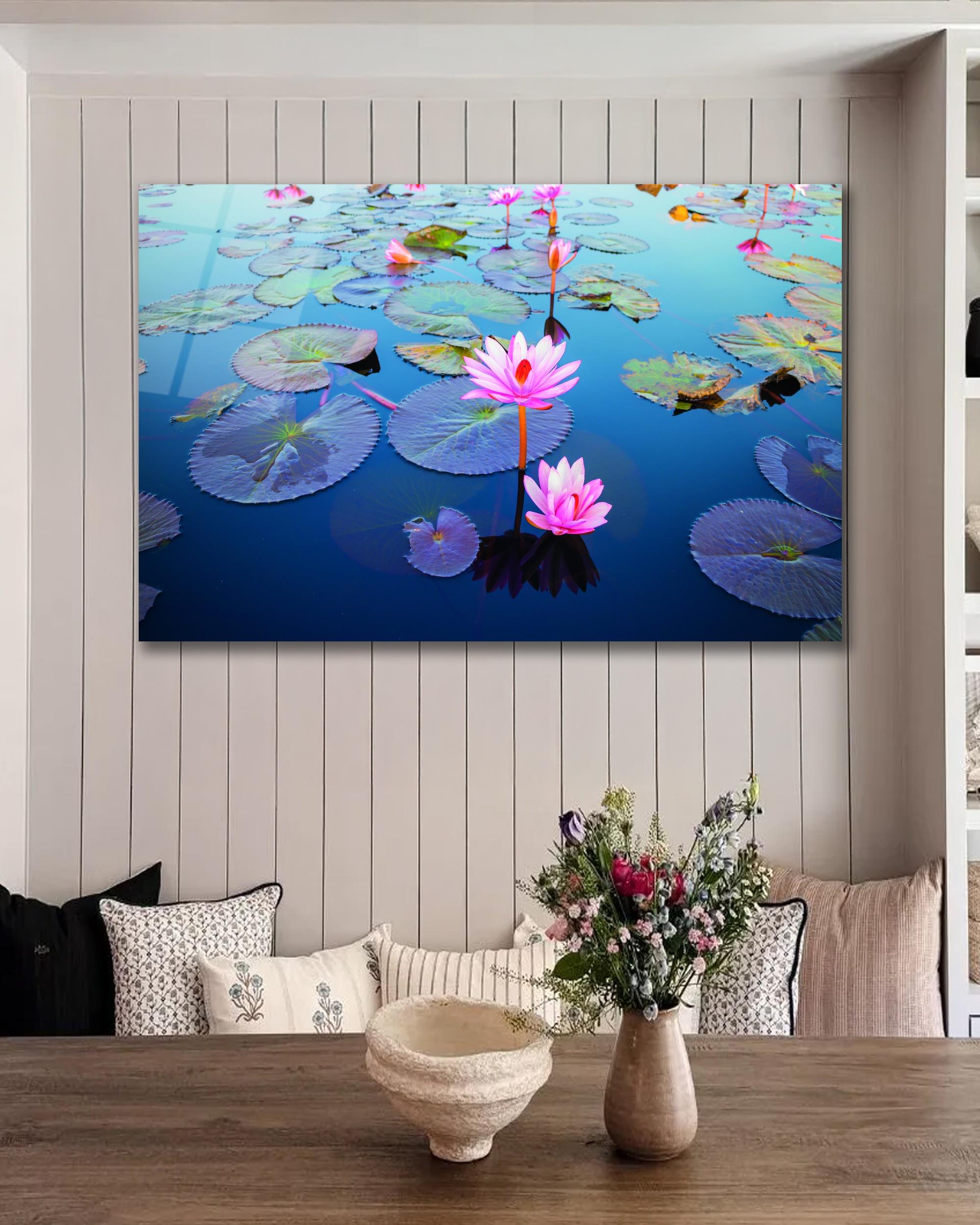 Nilifer Çiçek Cam Tablo Modern Ev Ofis Salon Hediyelik Büyük Tablo Duvar Dekoru 