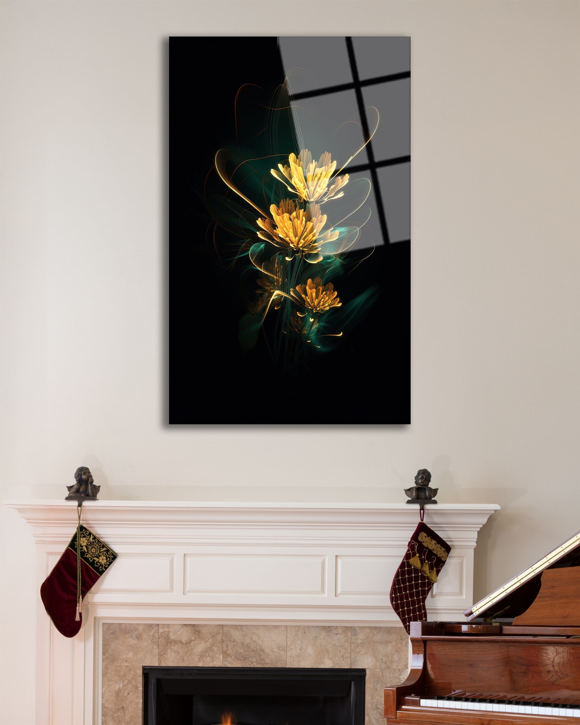 Parıltılı Çiçek Cam Tablo 4mm Dayanıklı Temperli Cam