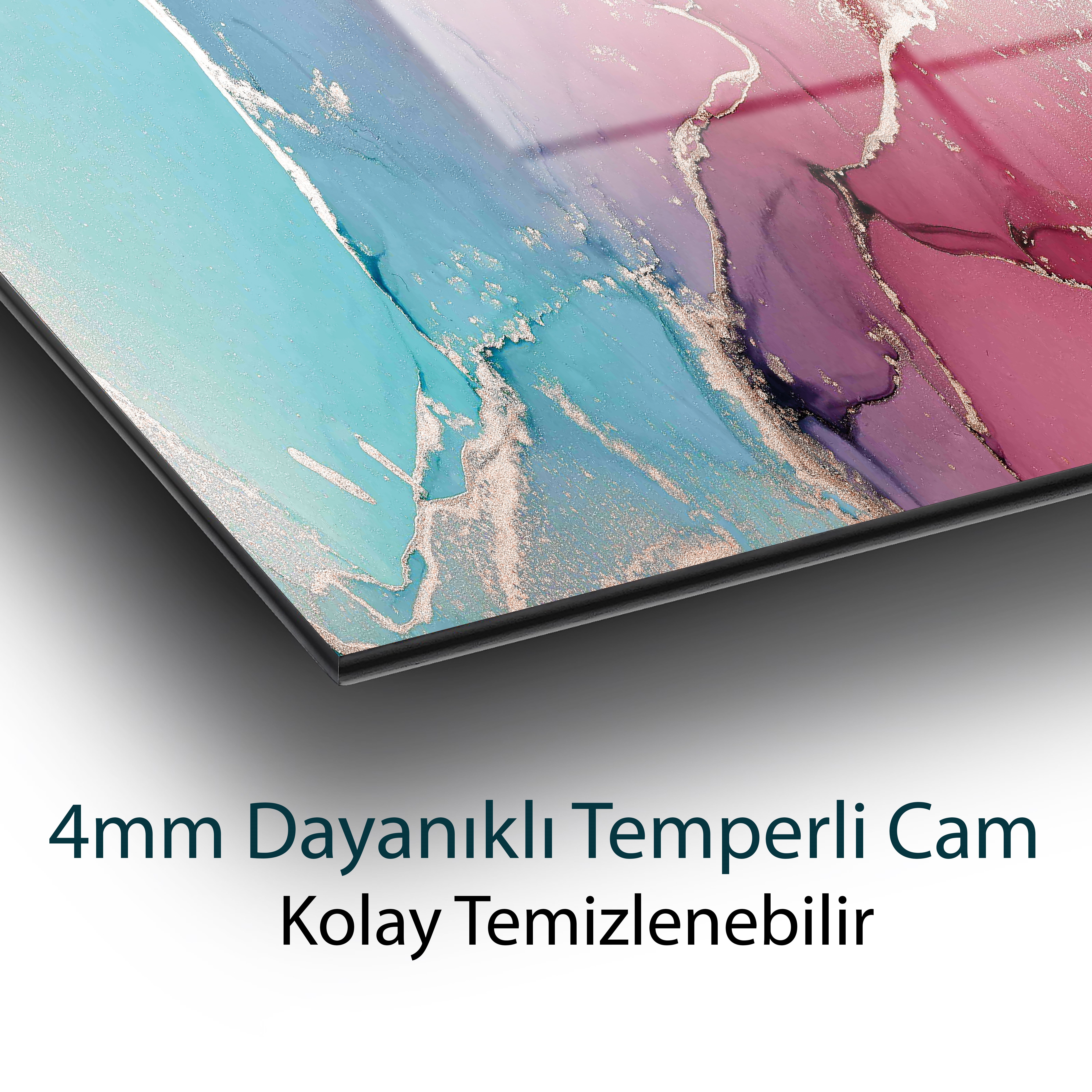Pembe Mavi Renkli Soyut Tablo Tablo 4mm Dayanıklı Temperli Cam